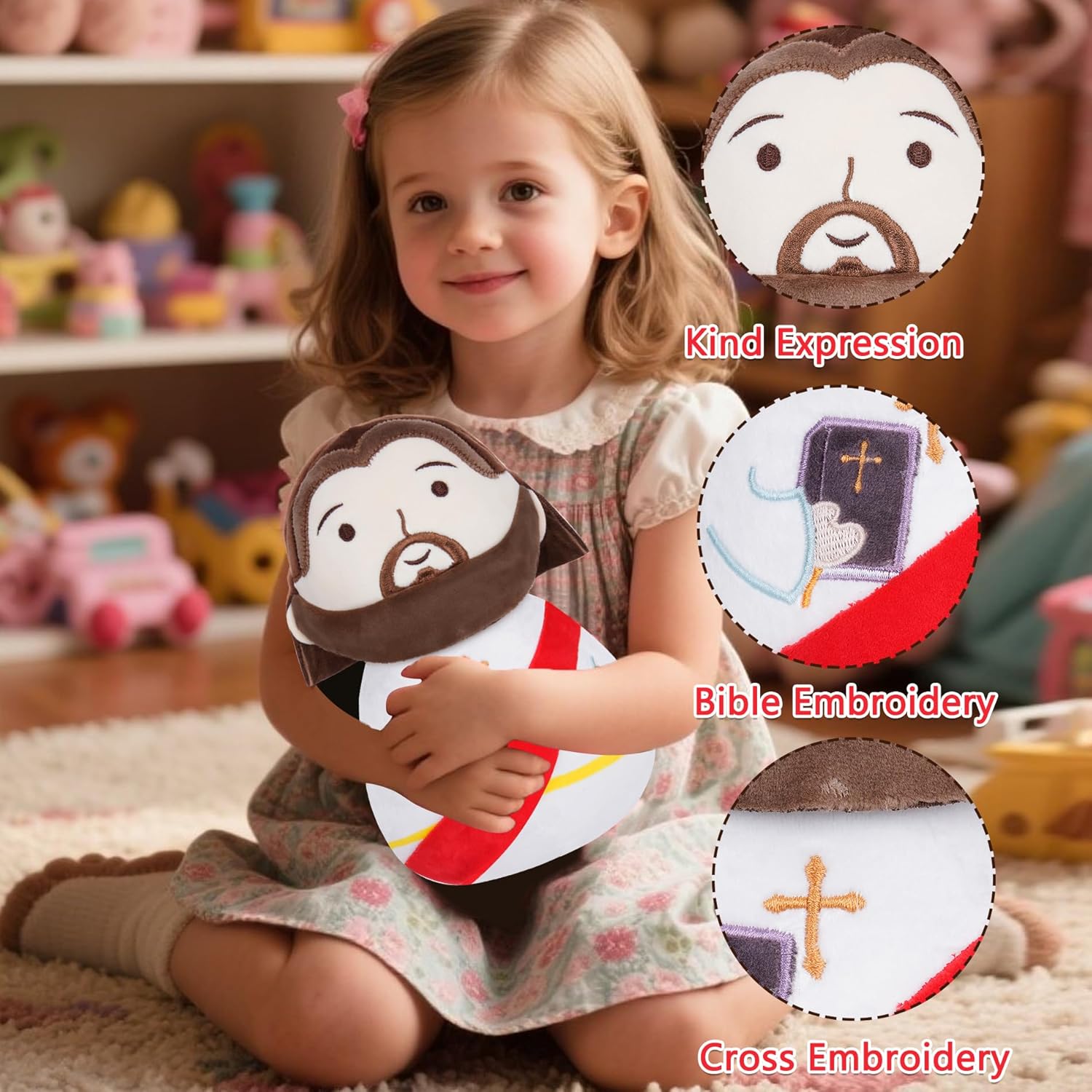 Jesus Plush Doll Bible Stuffed - First Communion Stuffed Animal Jesus Perfect for Kids and Adults Ideal Prayer Gift Religious Keepsake Red 11 Inch - Image 4
