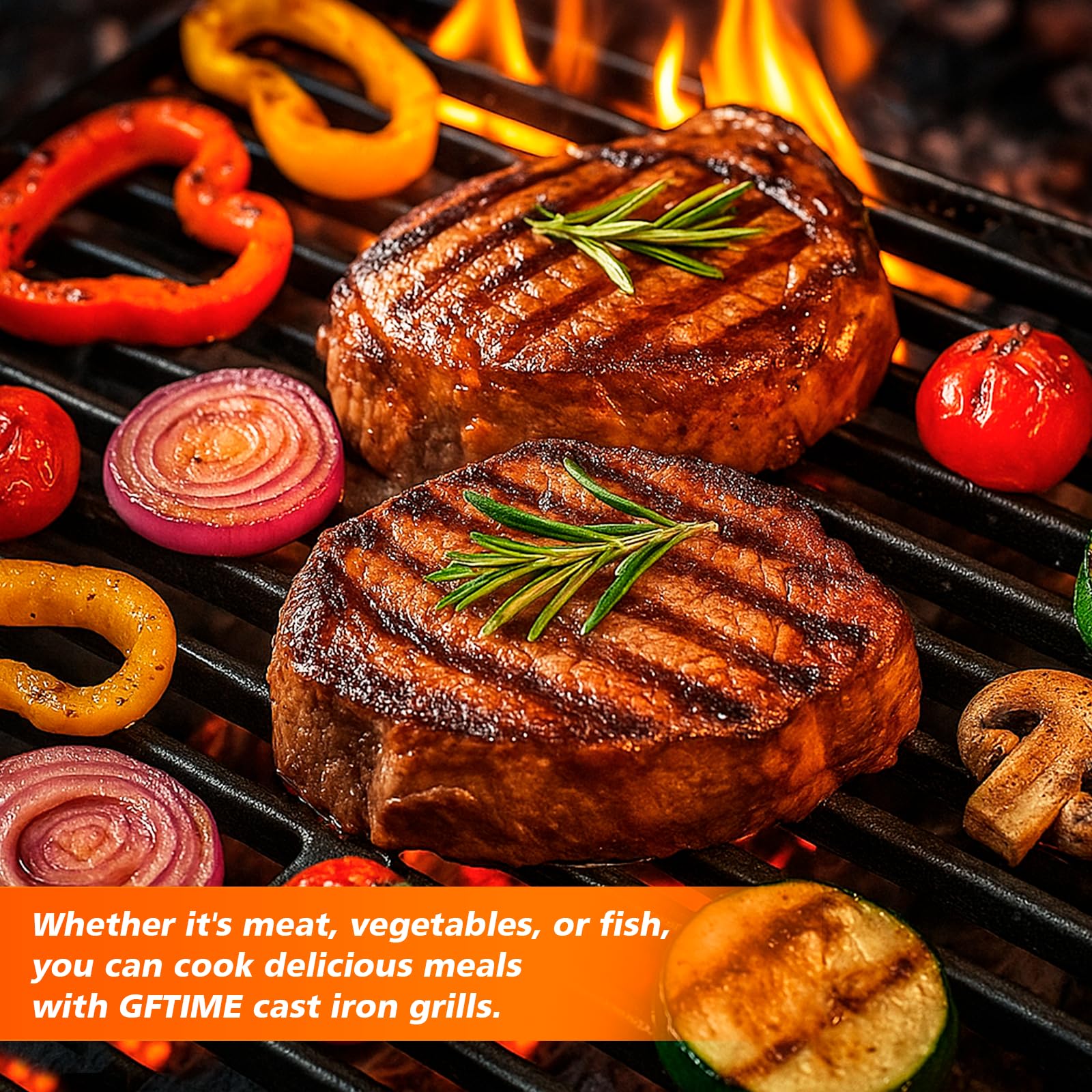 GFTIME Żeliwny ruszt do grillowania, 42 x 35 cm, do BBQ, grilla gazowego, grilla na węgiel drzewny, masywny ruszt żeliwny, część zamienna, 2 sztuki