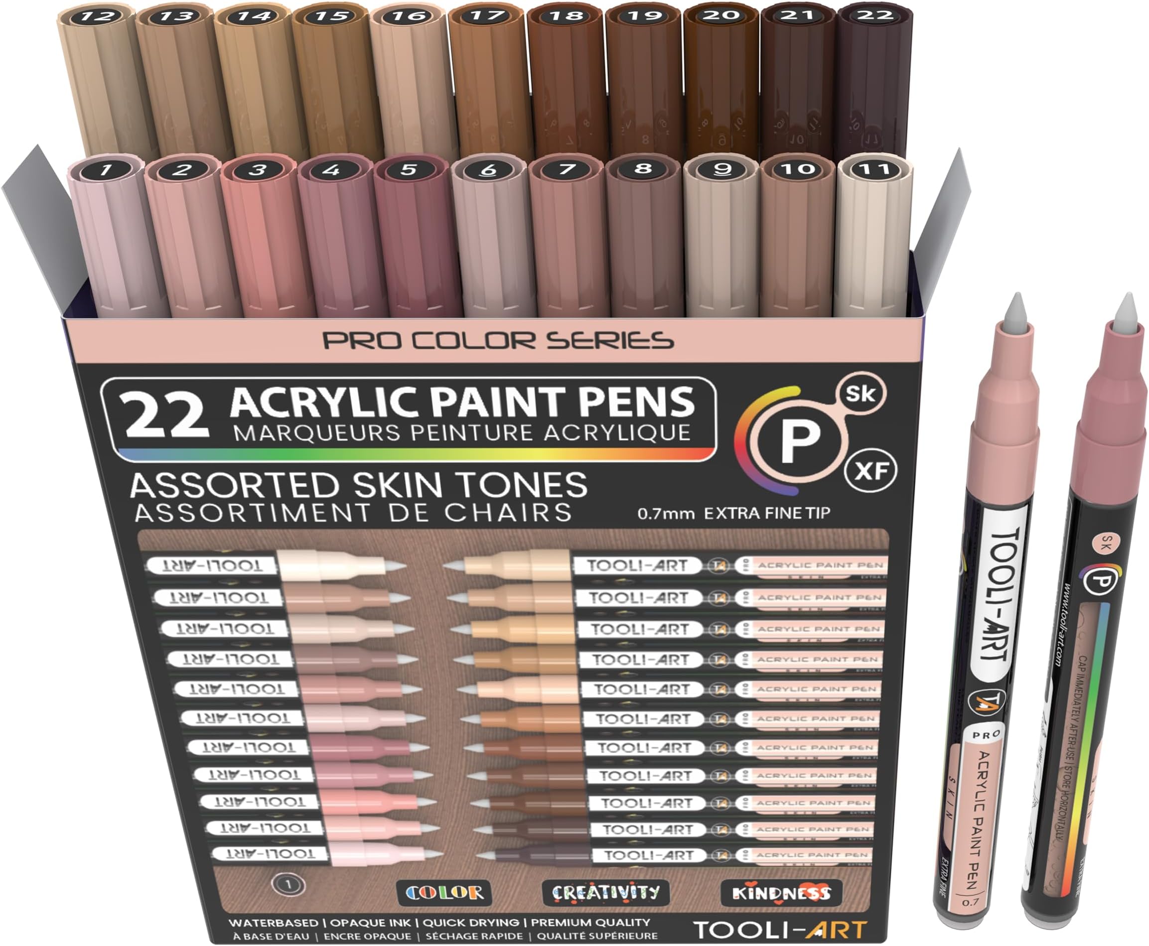 Acrylic Paint Pens 22 Different Skin Tones Pro Color Series Marker Set 0.7mm Extra Fine Tip for Rock Painting Glass Wood Metal Canvas Non Toxic Water Based Quick Dry