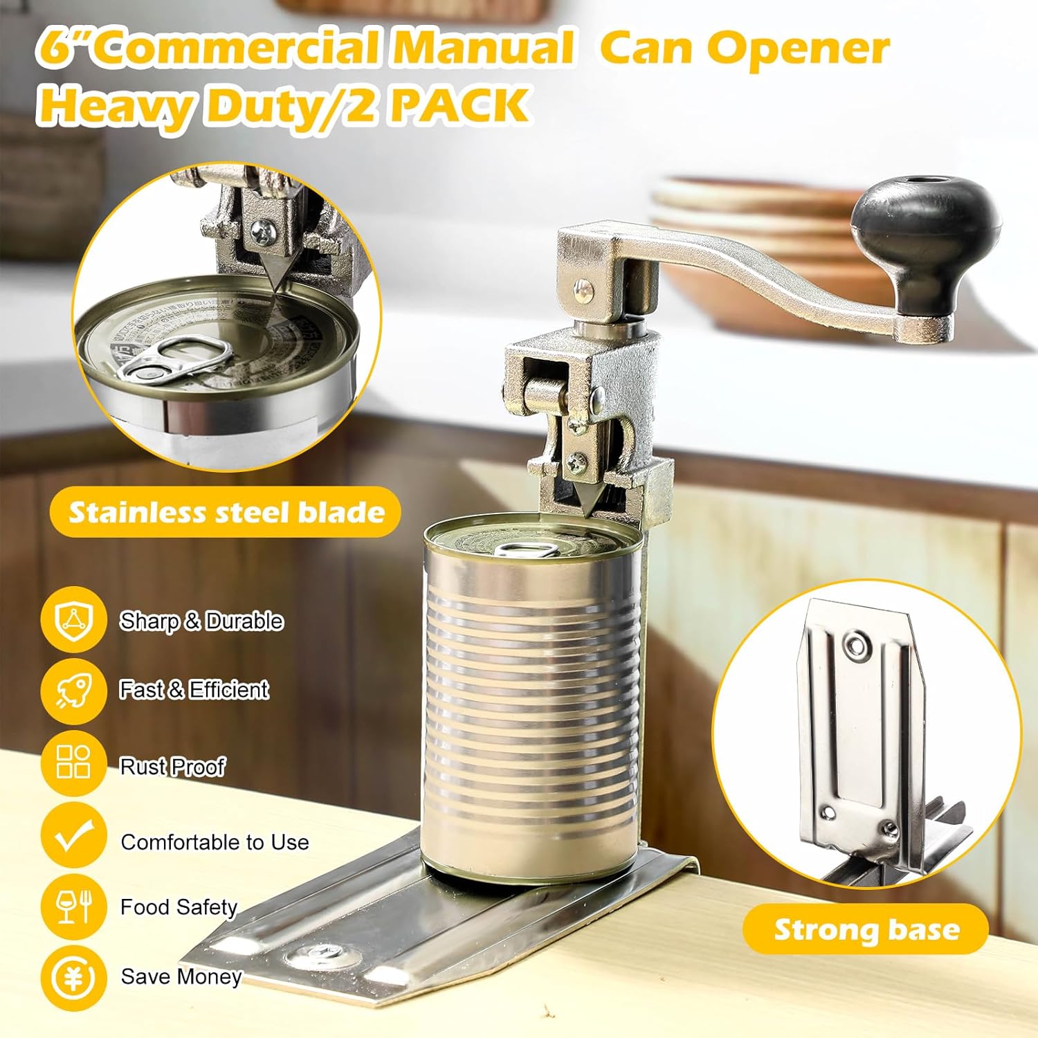 Lasnten 2 Pack Commercial Can Opener 16 Inches Heavy Duty Industrial Manual Can Opener with Plated Steel Base Stainless Steel Blade for Cans up to 10 Inches Tall Restaurant Hotel Food Store