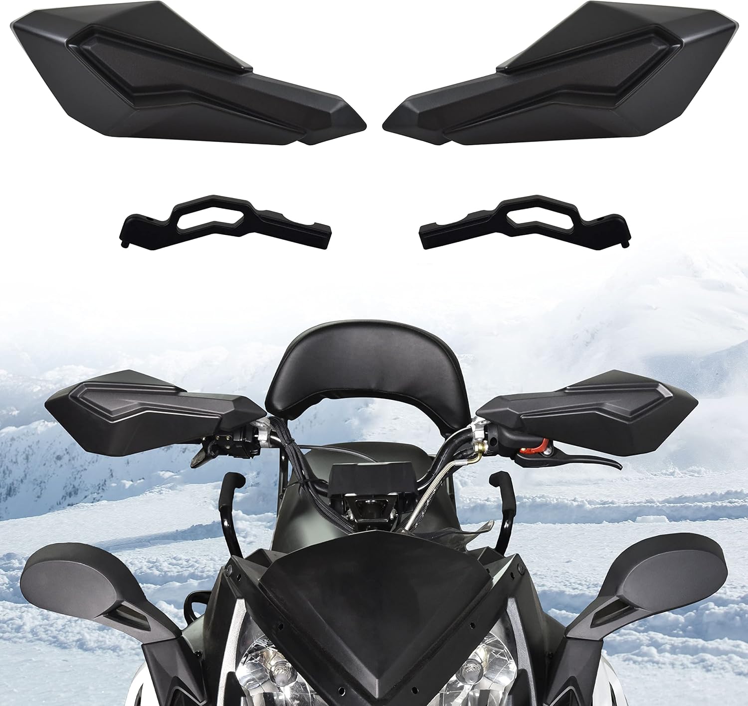 SAUTVS Hand Guards with Mounting Brackets for Polaris Snowmobile, Black