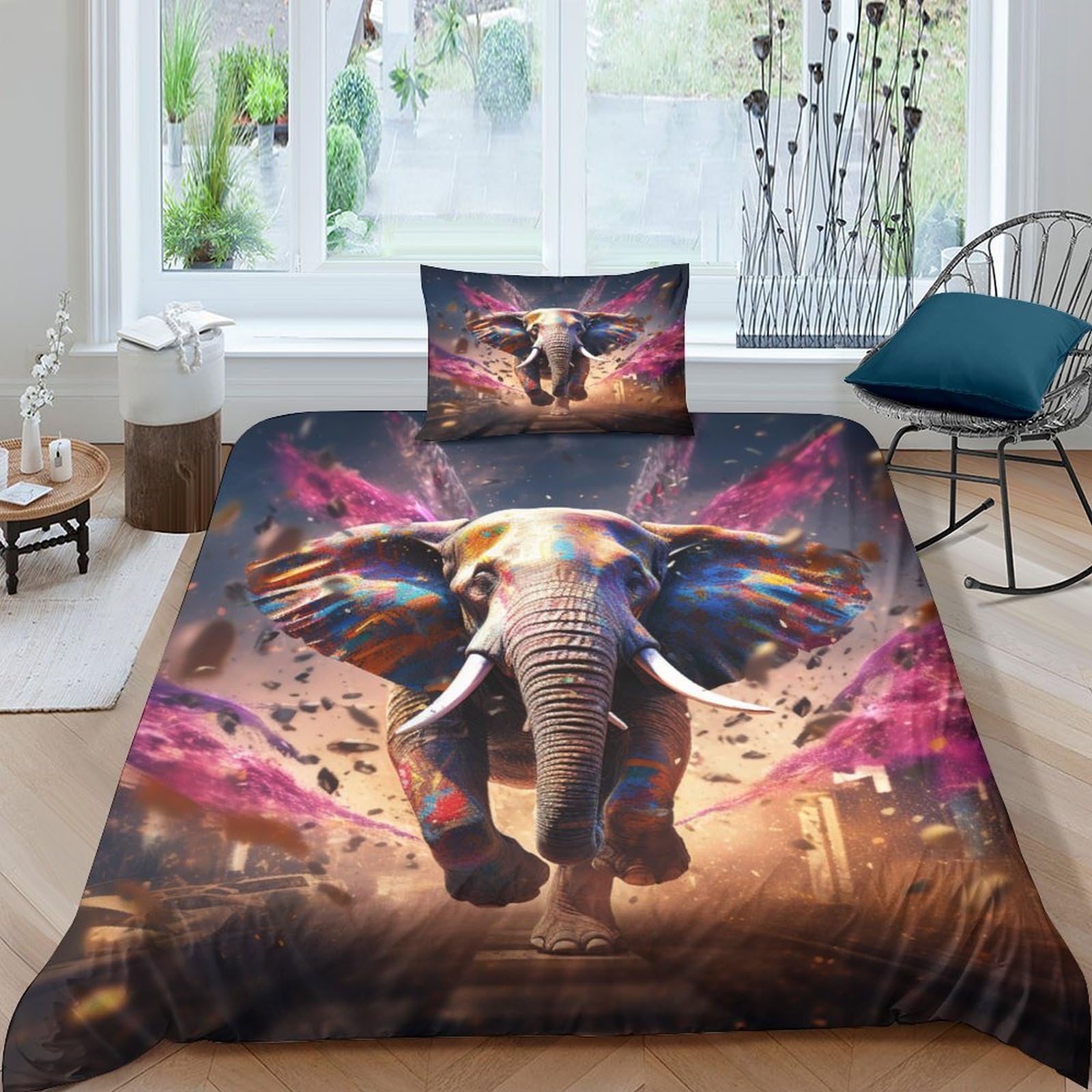 Housse de couette éléphant hypoallergénique et douce, parure de lit 3 pièces
