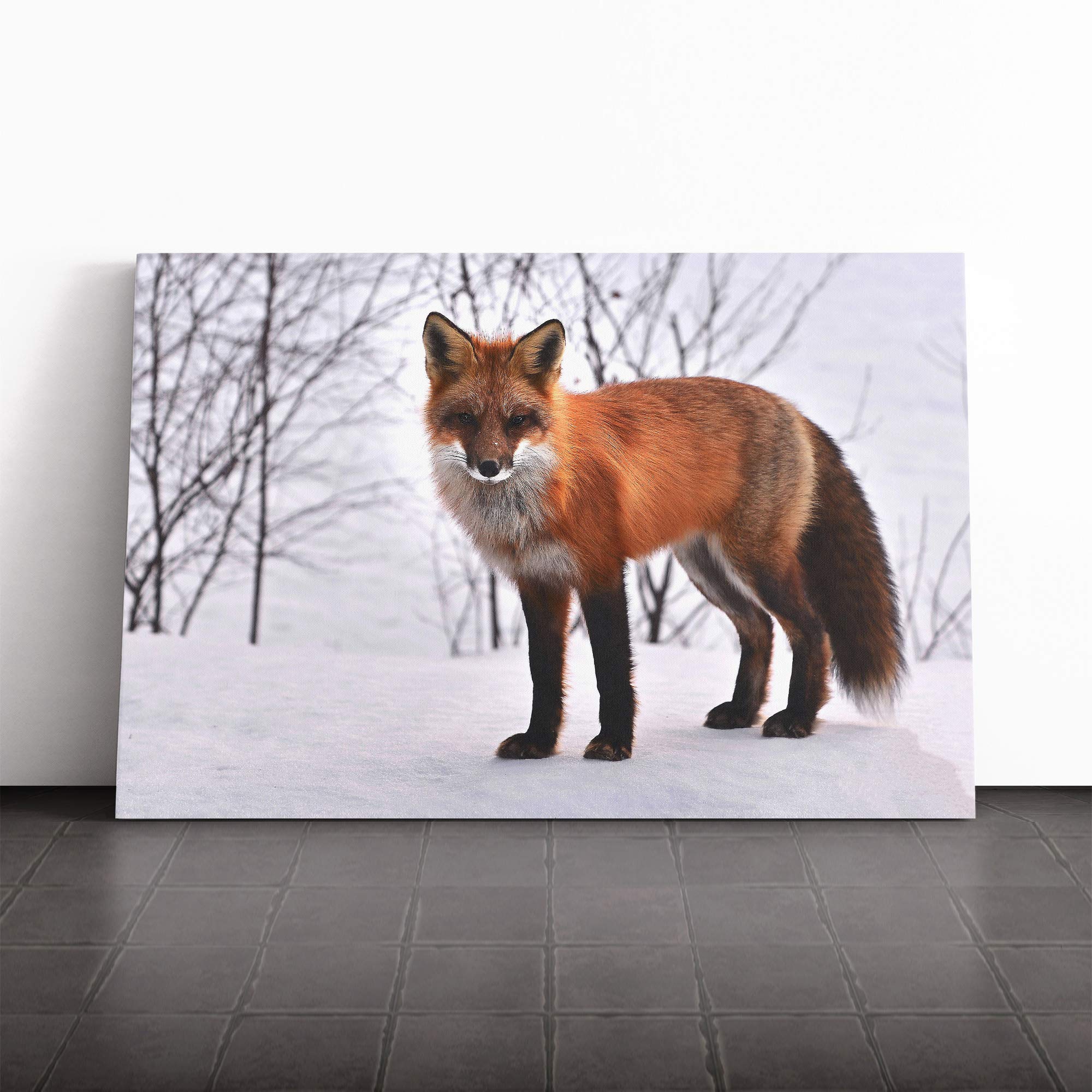 Red Fox in Winter Forest (2) Canvas Print | Gallery Wrapped 30mm Frame Wall Art | 24x16 inches | Ready to Hang | Modern Animals Picture | Living Room Bedroom Lounge Office