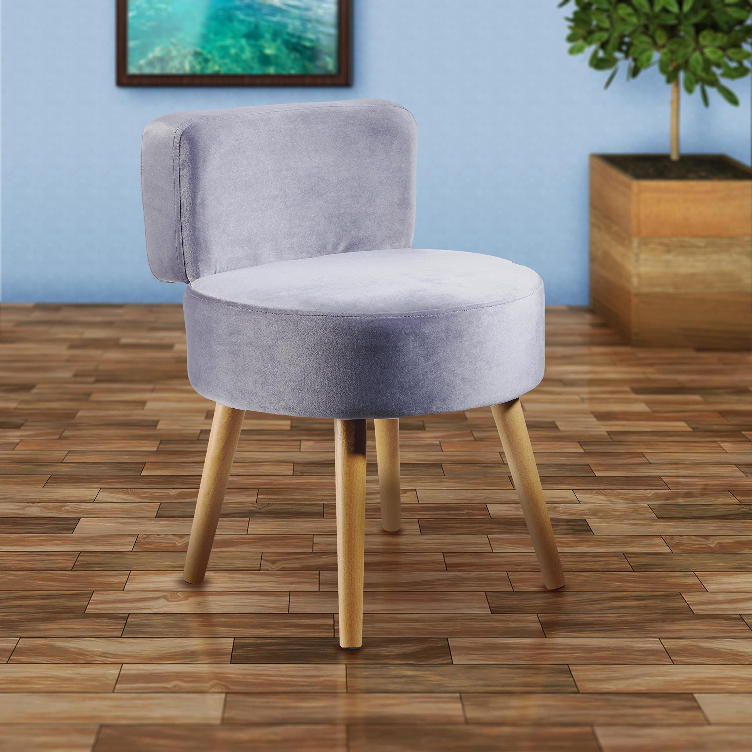 ECHTWERK Fauteuil, Bois, Dossier Haut, Pieds en Bois, Gris, 44 x 44 x 58 cm