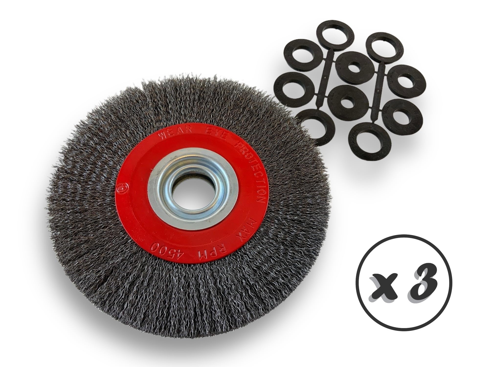 Kibros Lot 3 brosses touret acier Ø 200 mm 3 rangs fil dur 0,30 mm