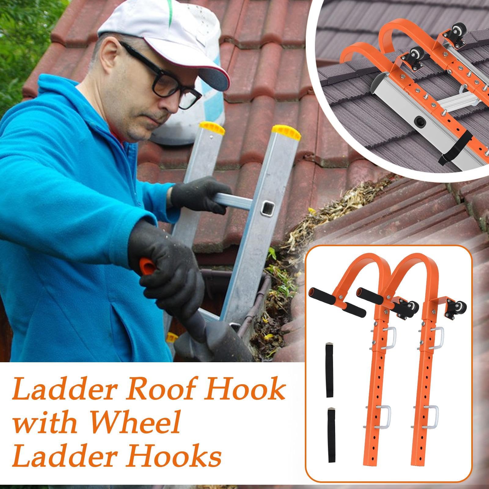 Gancho para escalera de tejado Con Ruedas Alta Resistencia Agarre | accesorios para limpieza de ventanas Para Ventana, Canalón De Lluvia, Mantenimiento Del Hogar