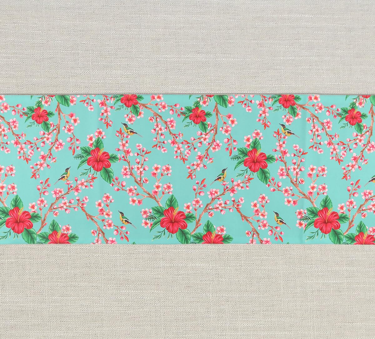 India Circus by Krsnaa Mehta Perching Floral Paradise Printed Blended Canvas 6 Seater Table and Bed Runner (94 x 14 inches) 2