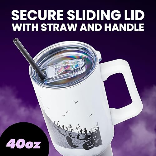 Miniatura 9 de Silver Buffalo Disney Nightmare Before Christmas by Tim Burton Jack Skellington Hill and Moon - Vaso de acero inoxidable con asa y pajilla, cabe en