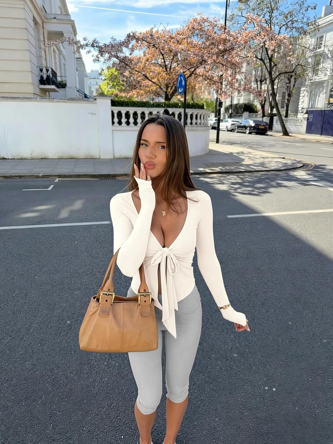 LASLULU Womens Tie Front Pilates Wrap Tops Long Sleeve Shrug Cardigan