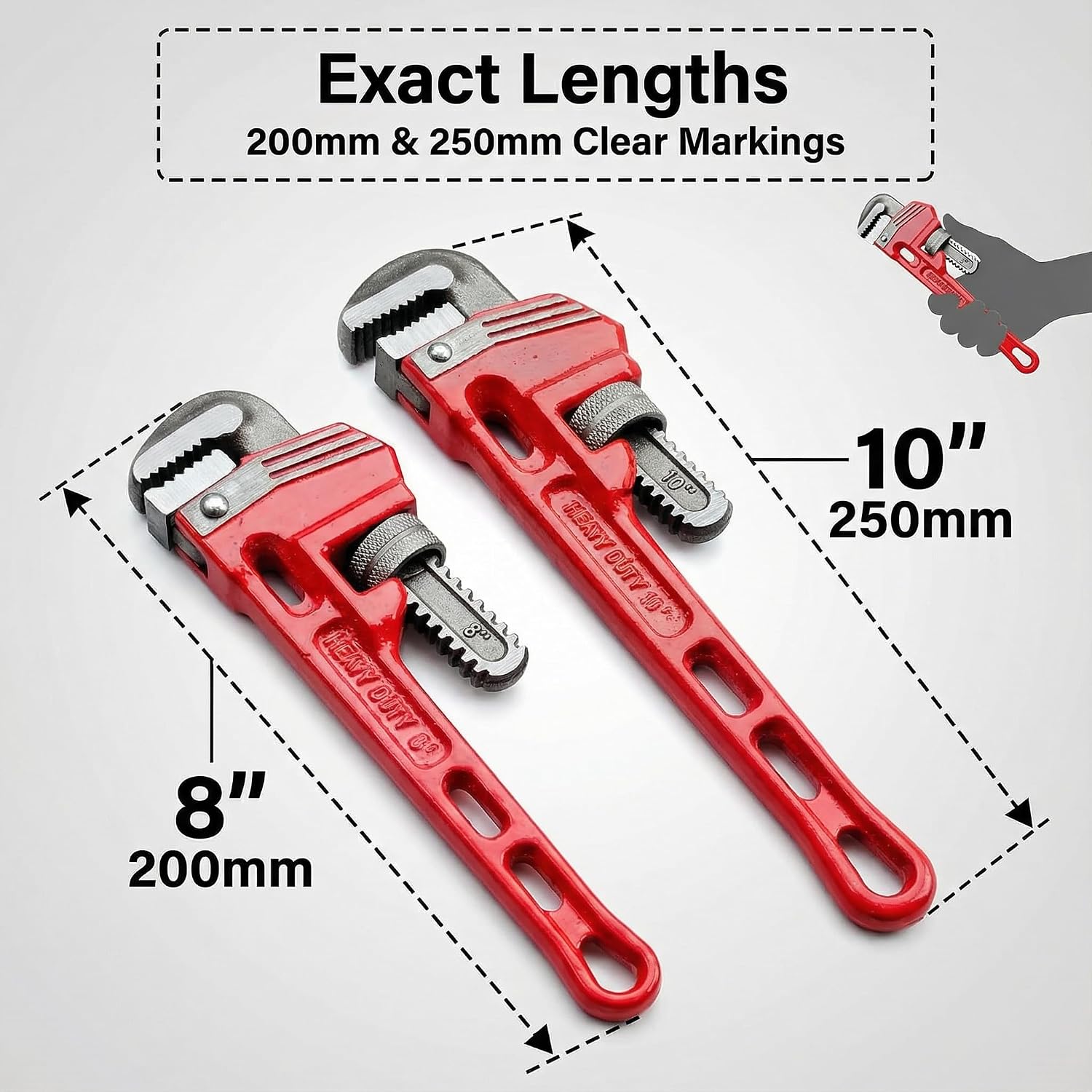 OFOSSTOOL Pipe Wrench Set 8" 10", Chrome Vanadium Plumber Wrench, Heavy-Duty Adjustable Straight Plumbing Wrench Red Sliver For Shower Under Sink