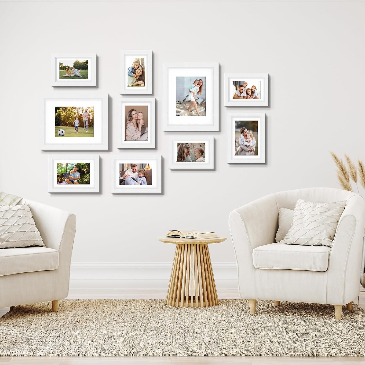 Picture Frames Set of 10-8x10, 5x7, 4x6 Photo Frames, Gallery Frame Set for Collage Wall Decor, Wood Frame with Glass Front and Mat Options for Wall and Tabletop Display, White - Image 7