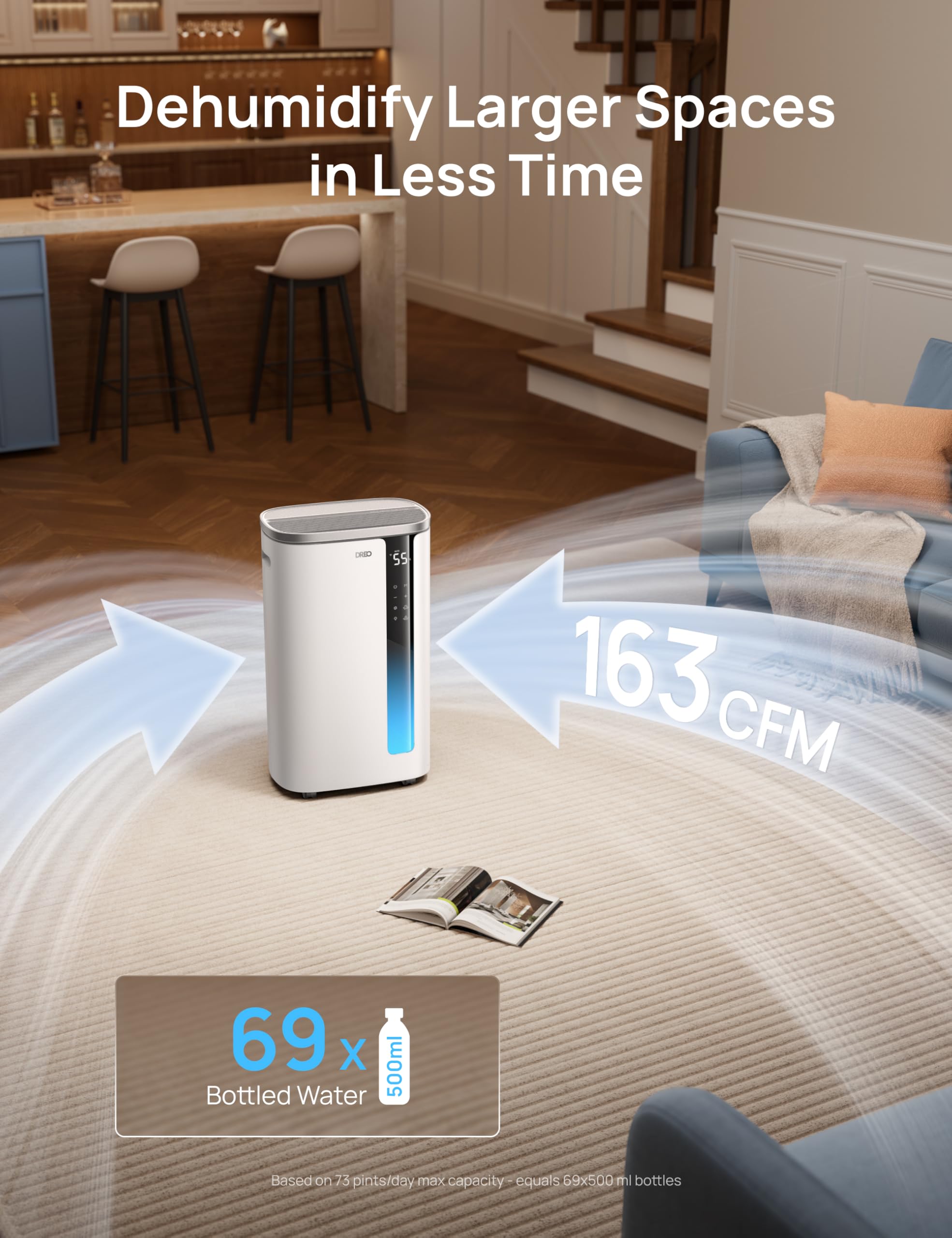 Waykar 80 Pints 5000 Sq. Ft 2025 Energy Star Dehumidifier for Basement | 90° Auto Swing, 30%–80% Humidity Control for home, Continuous drainage support, Whole-House Dehumidification, Auto-defrost product image 16