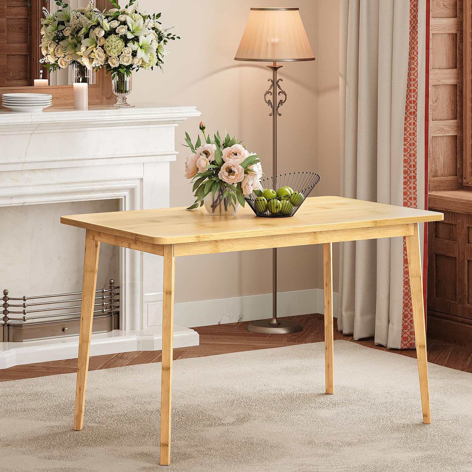 HOOBRO Dining Table, Bamboo Dining Room Table for 4-6, 47.2" Rectangle Kitchen Table, Easy to Assemble, for Dining Room, Living Room, Office, Kitchen, Apartment, Natural YL120CZ01