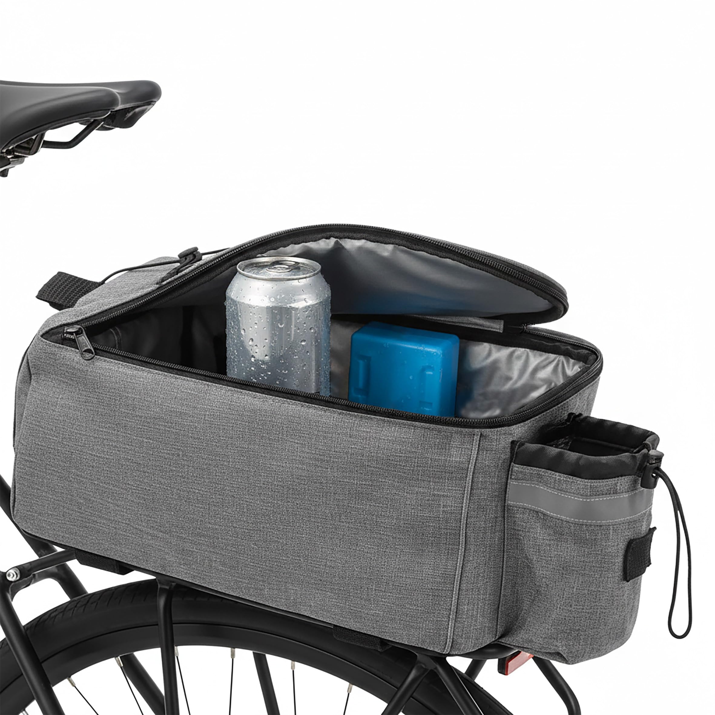 2in1 Fahrrad Gepäckträger Kühltasche grau mit Gurt zum Umhängen - 10 L - Isolier Fahrradtasche 40 x 18 cm reflektierend mit Klettgurt