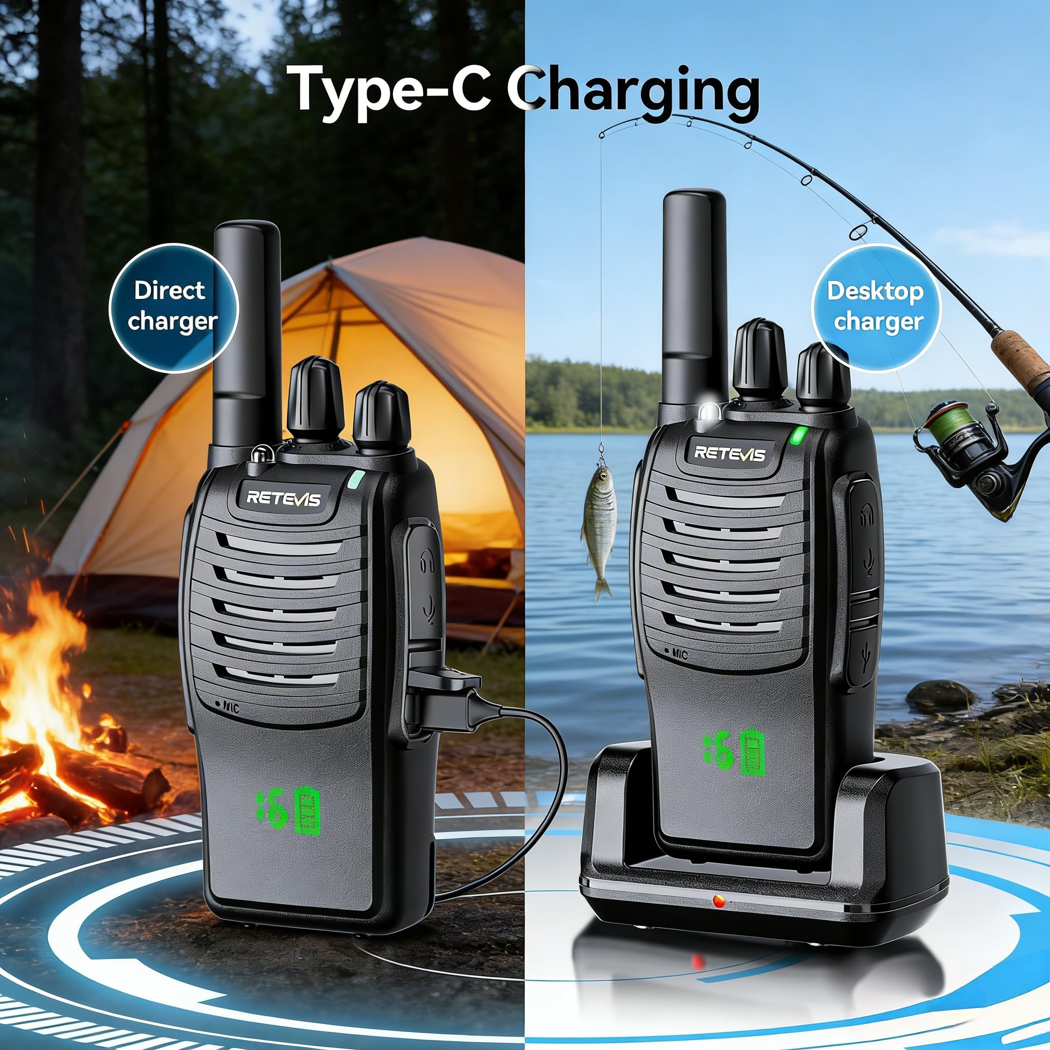 Retevis Retevis H777H Walkie Talkies for Adults, Two Way Radio with Screen, Rechargeable USB-C 2 Way Radio, Hands Free Walkie Talkies, Emergency Radio Camping Accessories for Outdoor, Hiking (Black, 3 Pcs) in use