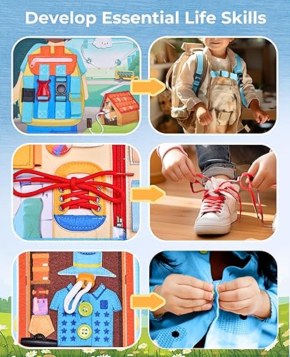 Miniatura 3 de JoyCat Tablero ocupado para niños pequeños de 2 a 4 años, juguetes Montessori, libro ocupado, juguete sensorial para autismo, actividades educativas