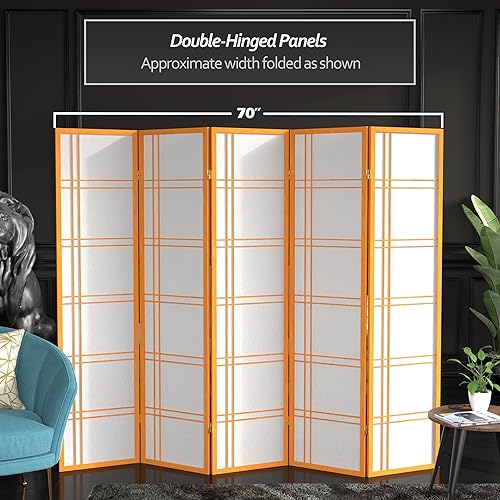 Miniatura 73 de Red Lantern Pantalla Shoji de doble cruz de 6 pies de alto, color blanco, 5 paneles Blanco,Negro