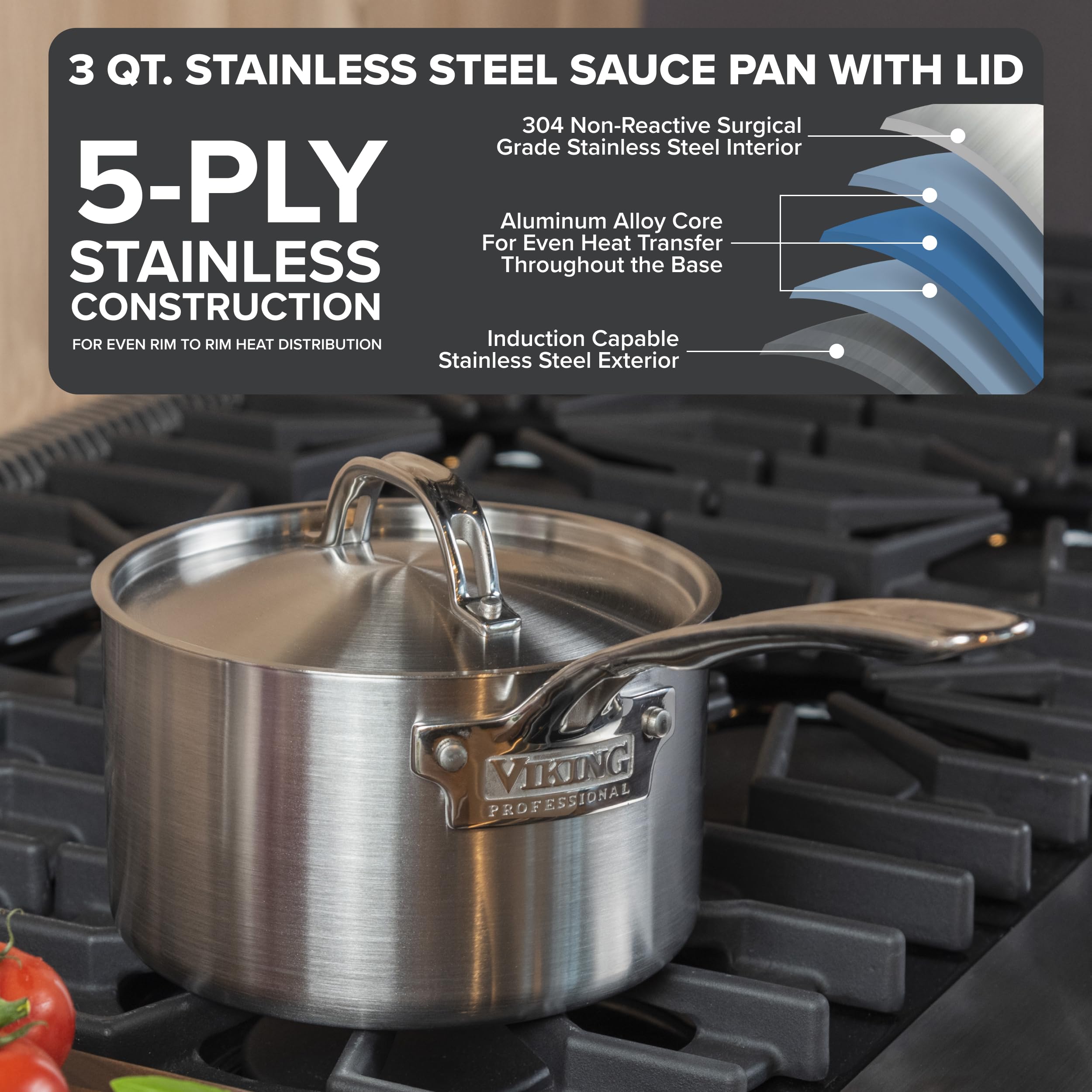 Amazon | バイキング 専門 5 層 鍋 、 3 クォート、 シルバー します