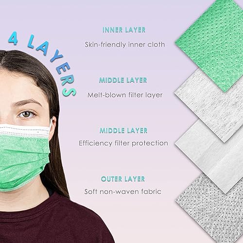 Miniatura 6 de Cubrebocas desechable de 4 capas para adultos con material transpirable y puente nasal flexible, fabricado en Estados Unidos