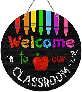 FLYAB Welcome Sign for Classroom Door Decorations 11.5" Welcome to Our Classroom Door Sign Welcome Back to School Door Hanger Wreath for School Classroom Bulletin Board Decorations Teacher Supplies
