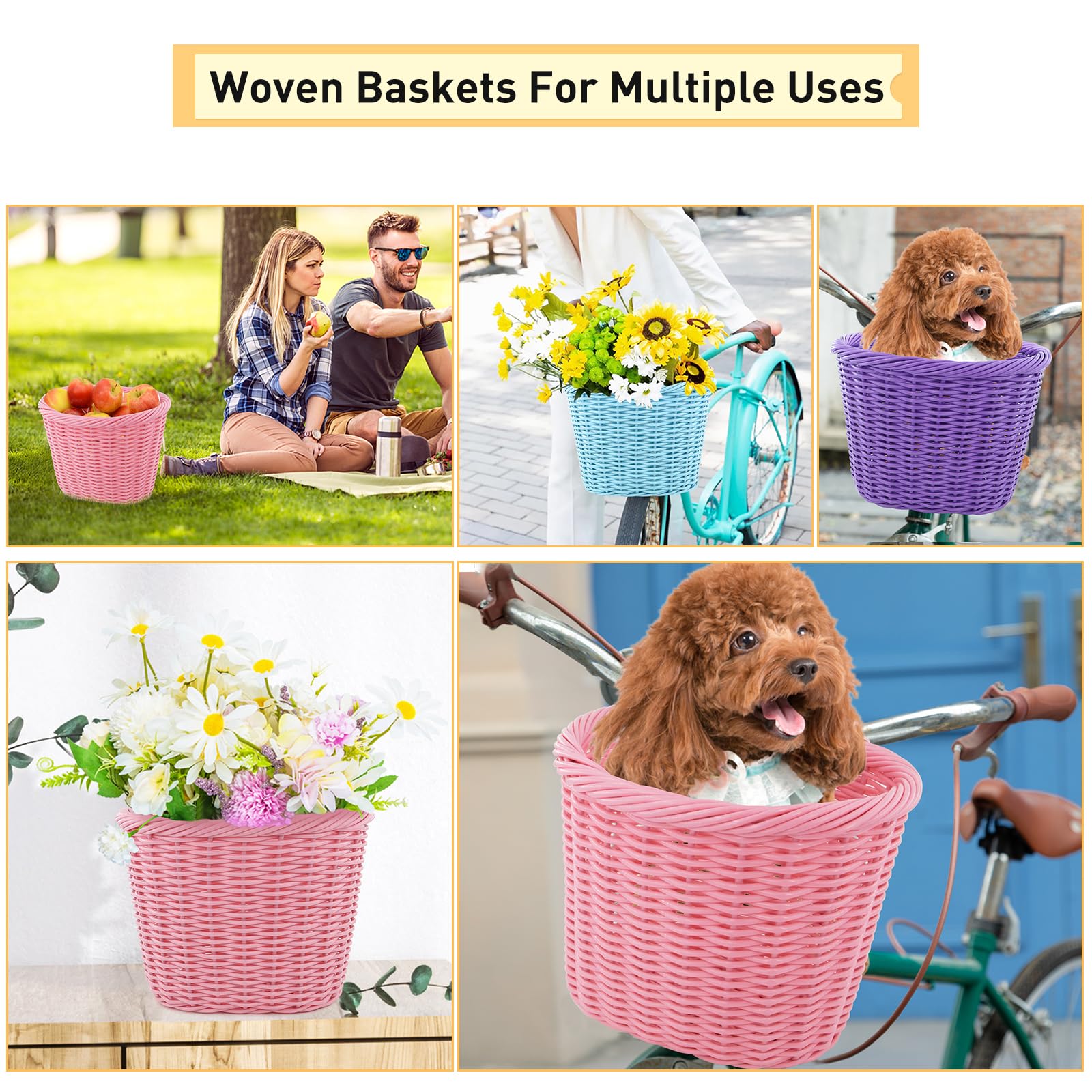 ZUKKA Panier de vélo tissé pour vélos adultes/enfants avec sangles en cuir réglables - Panier de rangement étanche - Multicolore