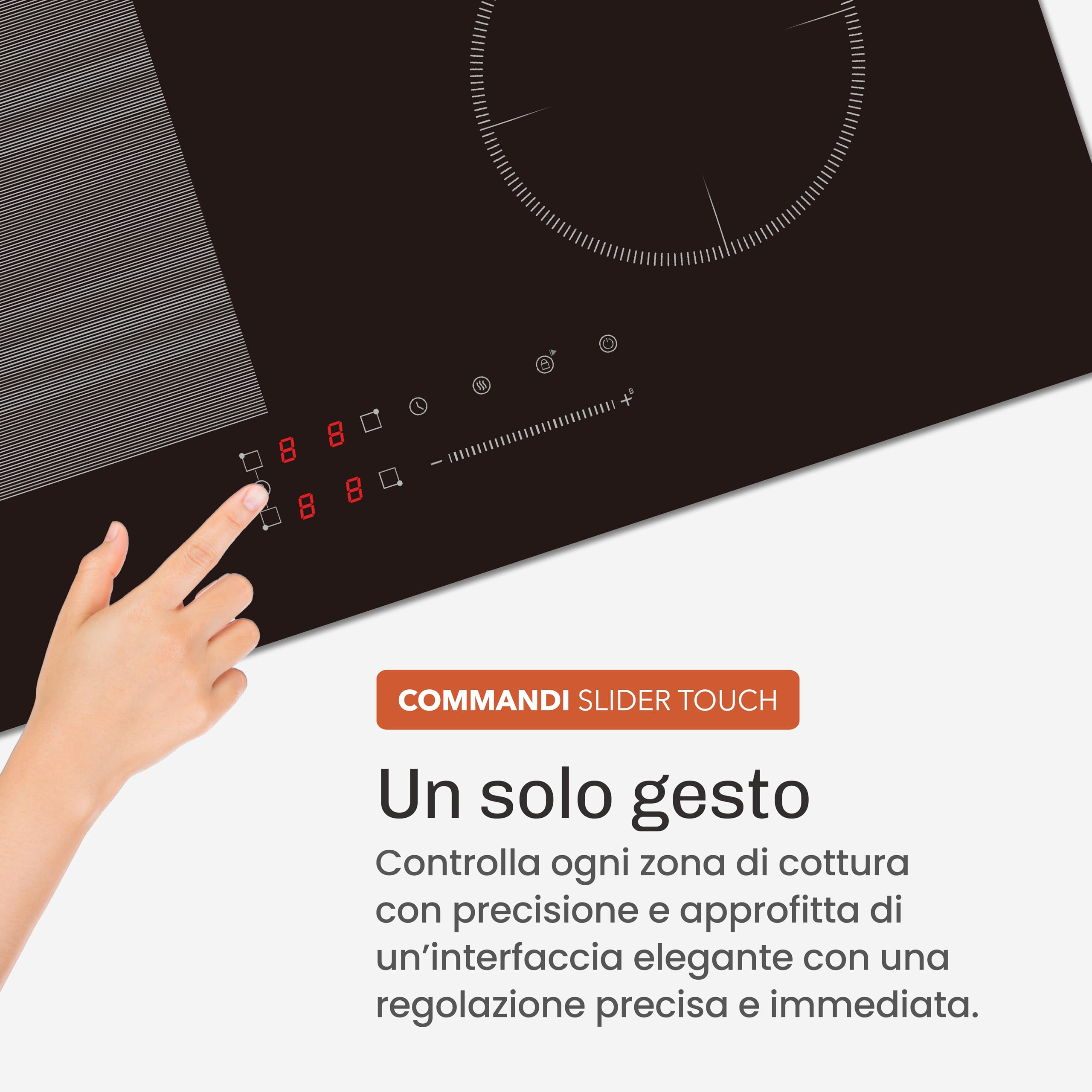 Piano cottura a induzione a 4 zone con zona flex - 7200 W - Slider touch - booster, pausa e mantenimento al caldo