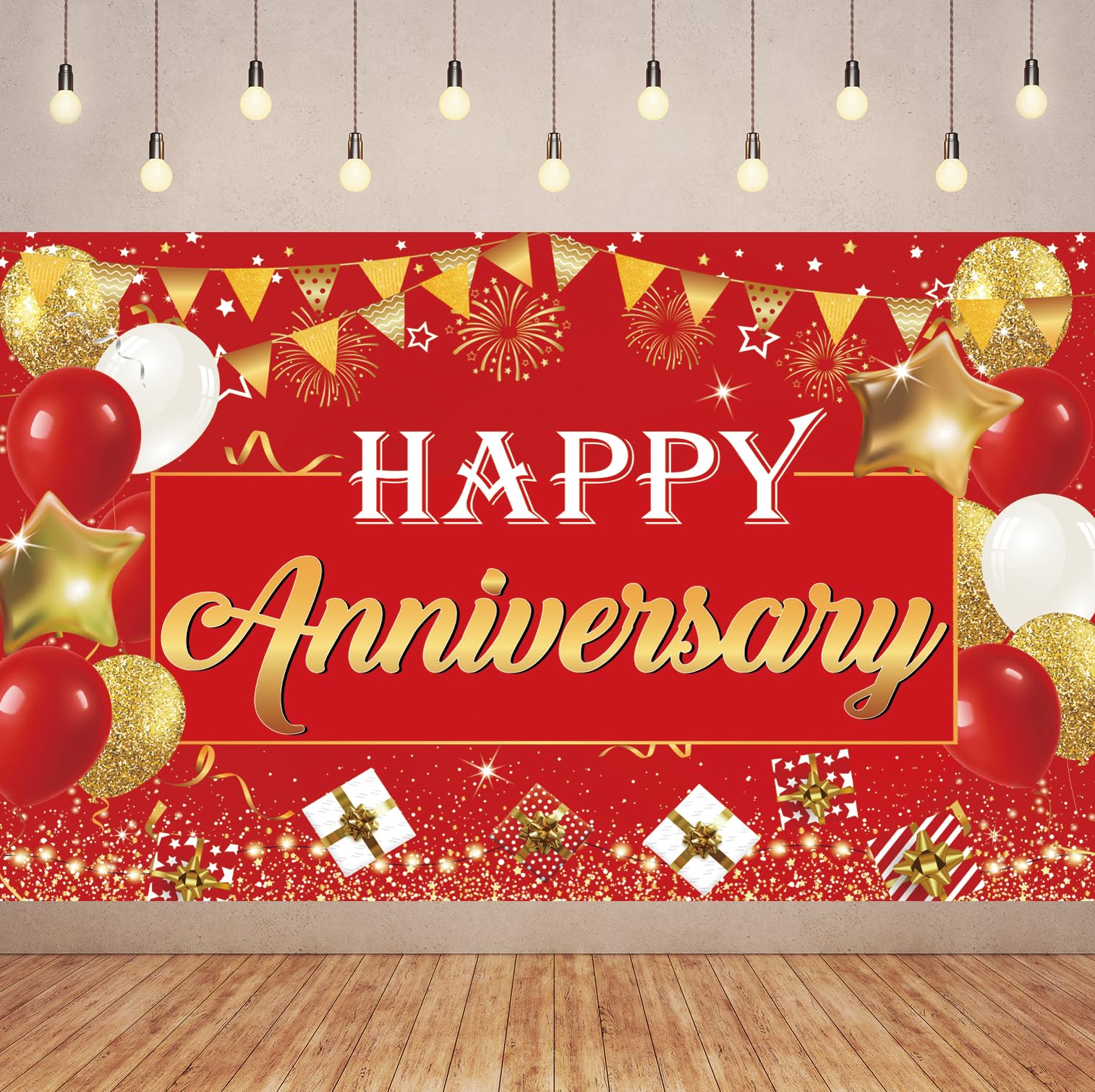 6X3.6FT Happy Anniversary Backdrop,Red and Gold Anniversary Cheers to Wedding Anniversary Shower Party Decorations Photo Backdrops Miss to Mrs