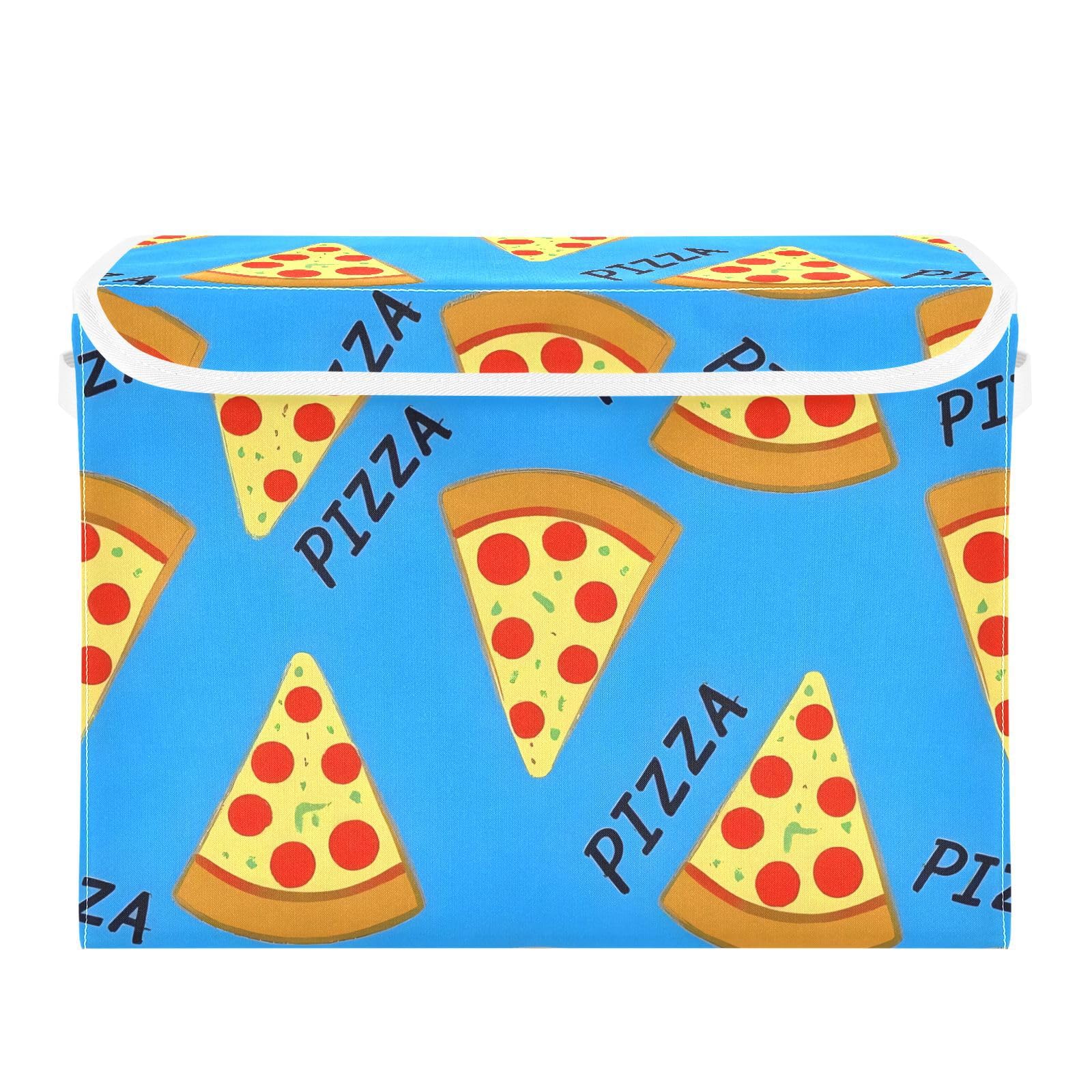 Boîtes de rangement pliables avec couvercle motif pizza bleu