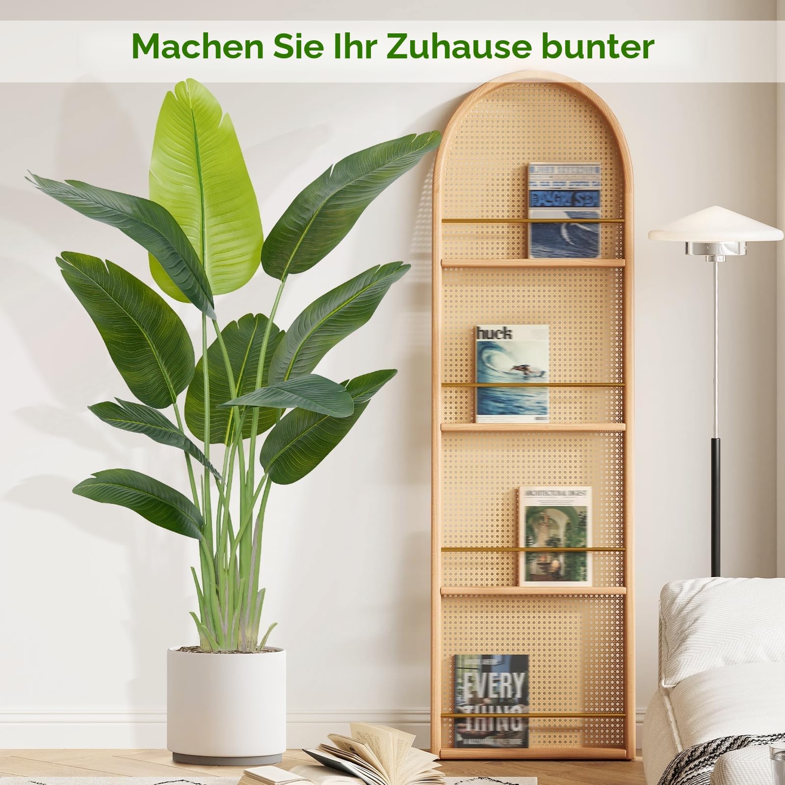 Künstliche Paradiesvogel Pflanze groß 150cm künstliche Tropische Palme mit 10 Blättern perfekte künstliche Pflanzen im Topf für drinnen und draußen Haus Büro Garten Moderne Dekoration（1 Pack）