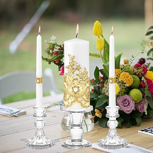Miniatura 7 de Unity - Portavelas de cristal para velas de pilar, juego de 3 portavelas de cristal, candelabros decorativos de vidrio transparente para mesa de