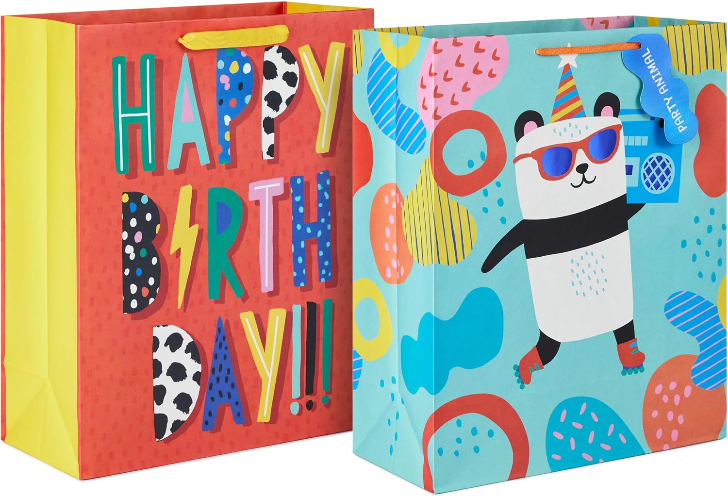 Hallmark 15" Extra Large Birthday Gift Bags, 2-Pack (Party Panda, Orange)