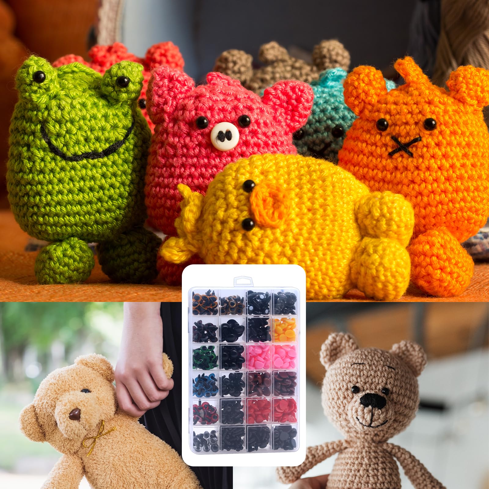 ZIOYA Kit 1040 Yeux Et Nez Sécurité Amigurumi - 6-12mm - Pour Peluches Et Poupées Faites Main