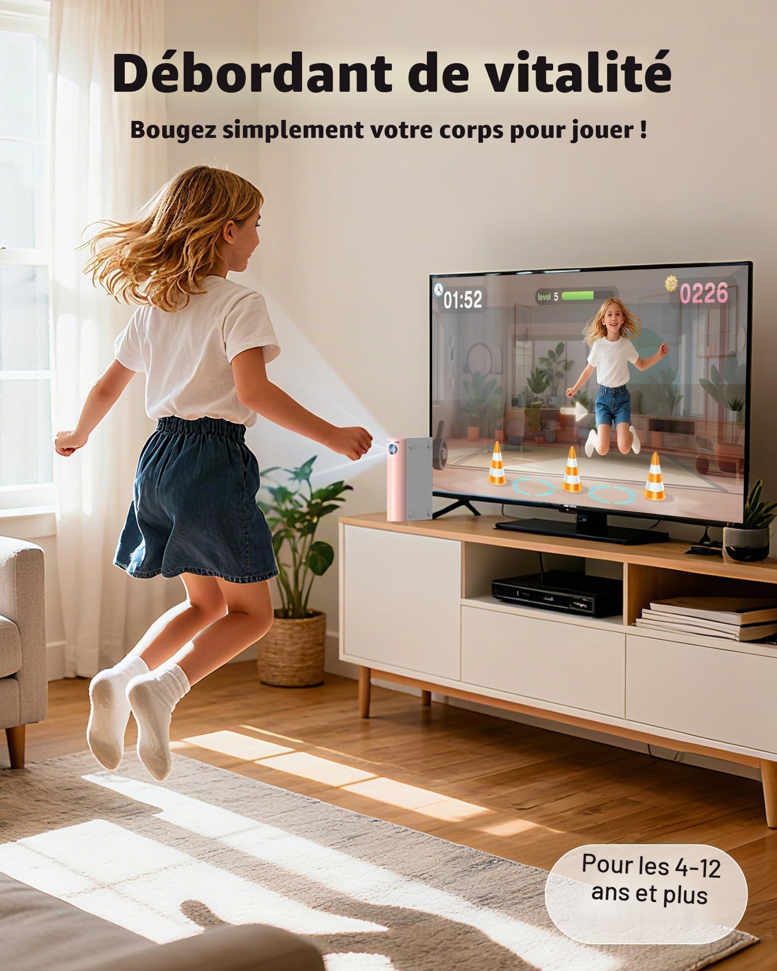 Console de Jeu AR à Mouvement Enfant:Jeu Vidéo Plug & Play - Cadeau 3+ Rose | pour des Jeux Actifs en Intérieur des Moments de Plaisir en Famille et des Fêtes; Cadeau pour Garçons et Filles