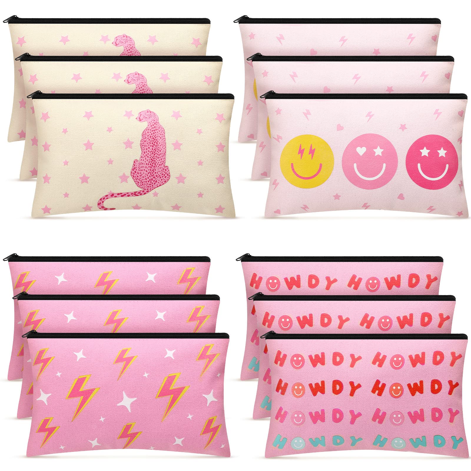 Hillban 12 Pcs Pink Preppy Makeup Bags Valentine Coquette Gifts Bulk for Women Cosmetic Bags Xmas Party Favor Cute Pouch Preppy Stuff Organizer