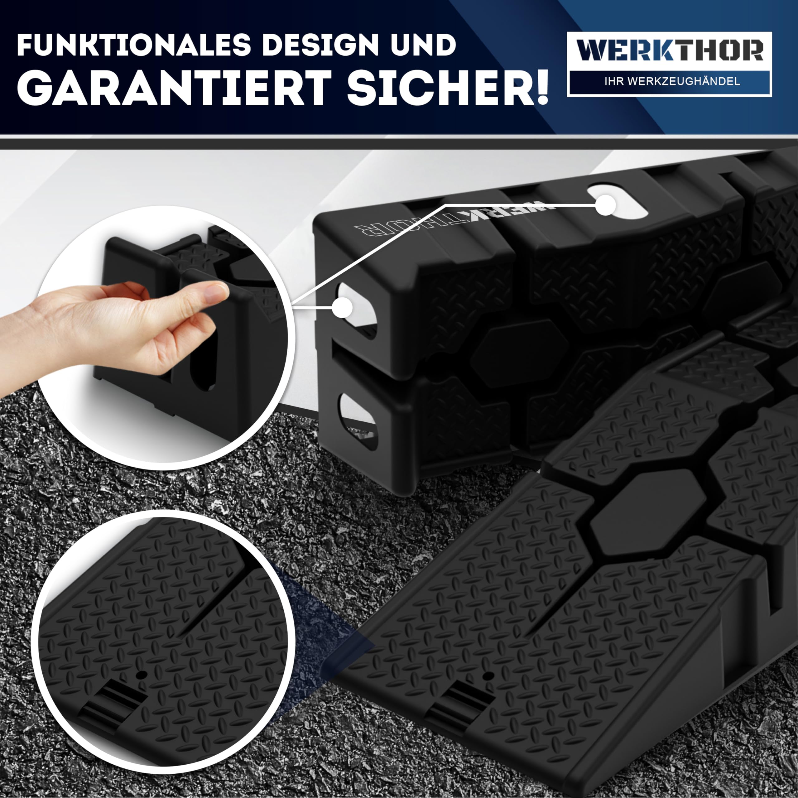 Rampa di carico per auto, set da 2 pezzi, rampa per auto fino a 2,5 T, robusto ponte sollevatore per ogni terreno, cunei per lavori sicuri, rampe di sollevamento auto - 5