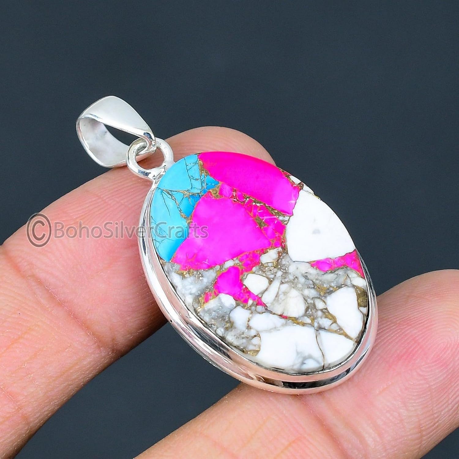 Cotton Candy Turquoise Necklace, 925 Sterling Silver, Oval Gemstone, Bohemian Jewelry, Statement Pendant, Minimalist Turquoise Pendants, Thanksgiving Gift