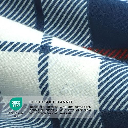 Miniatura 3 de Featherhead Juego de sábanas de franela 100% algodón, 4 piezas, tamaño King, cuadros escoceses  Doble cepillado para mayor suavidad, cálido y