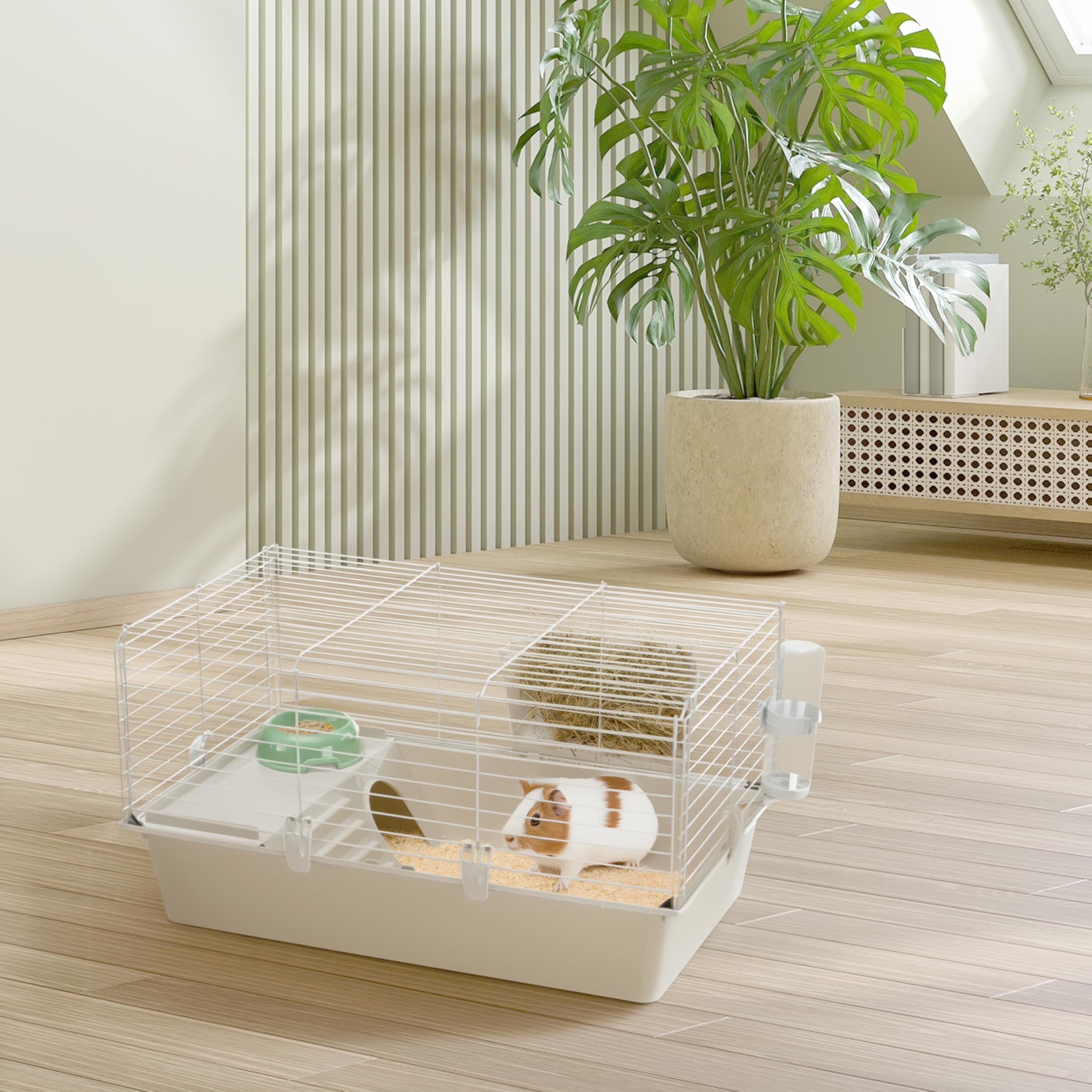 FERPLAST Gabbia Roditori CAVIE 80 per Cavie, Porcellini d'India, in Metallo, Accessori inclusi: Mangiatoia, Beverino, Ciotola, Casetta. 77x48xh42cm