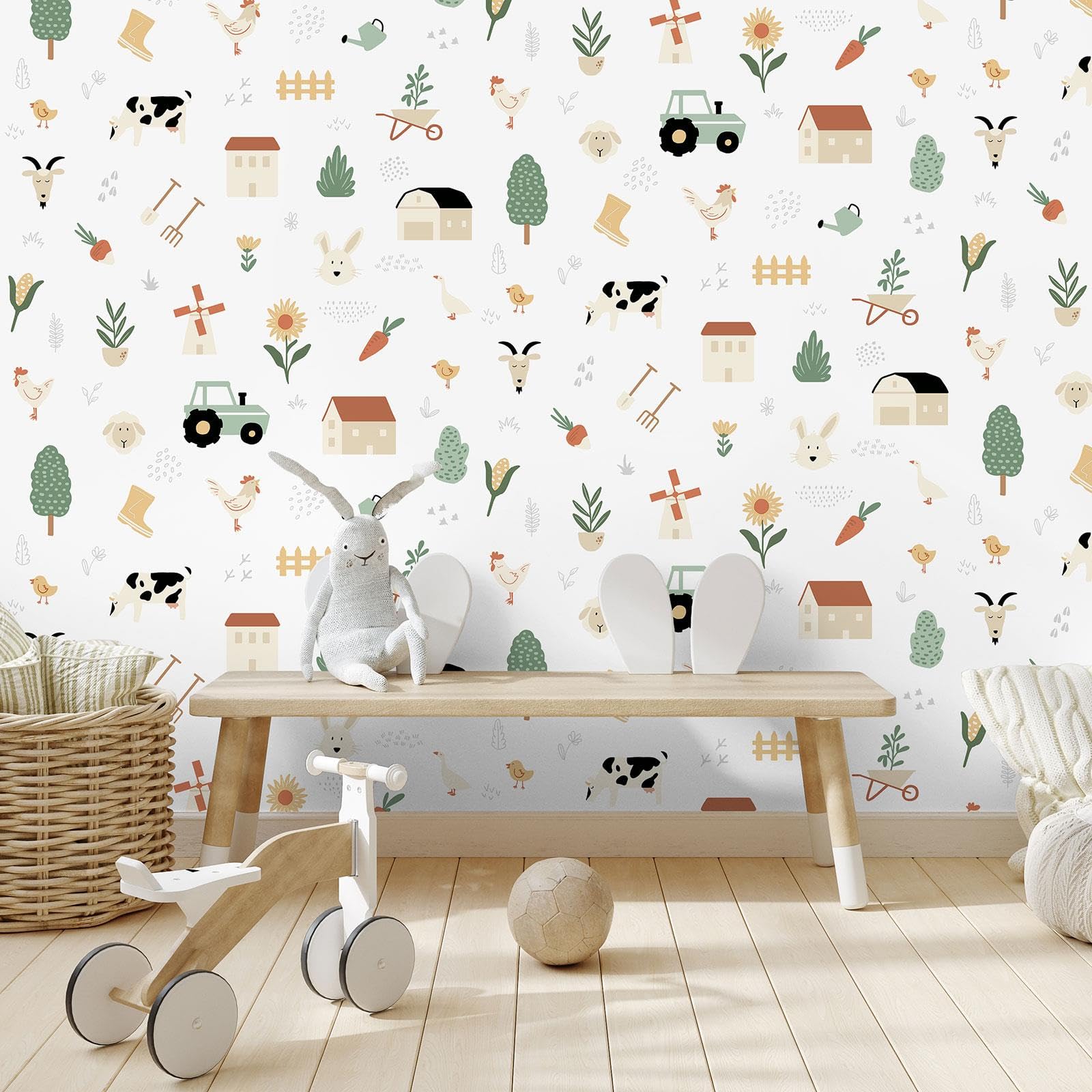 Muriva Multi My Kingdom Children’s Farmyard Wallpaper For Nursery, Bedrooms & Playrooms - Decorative Luxury Wallpaper