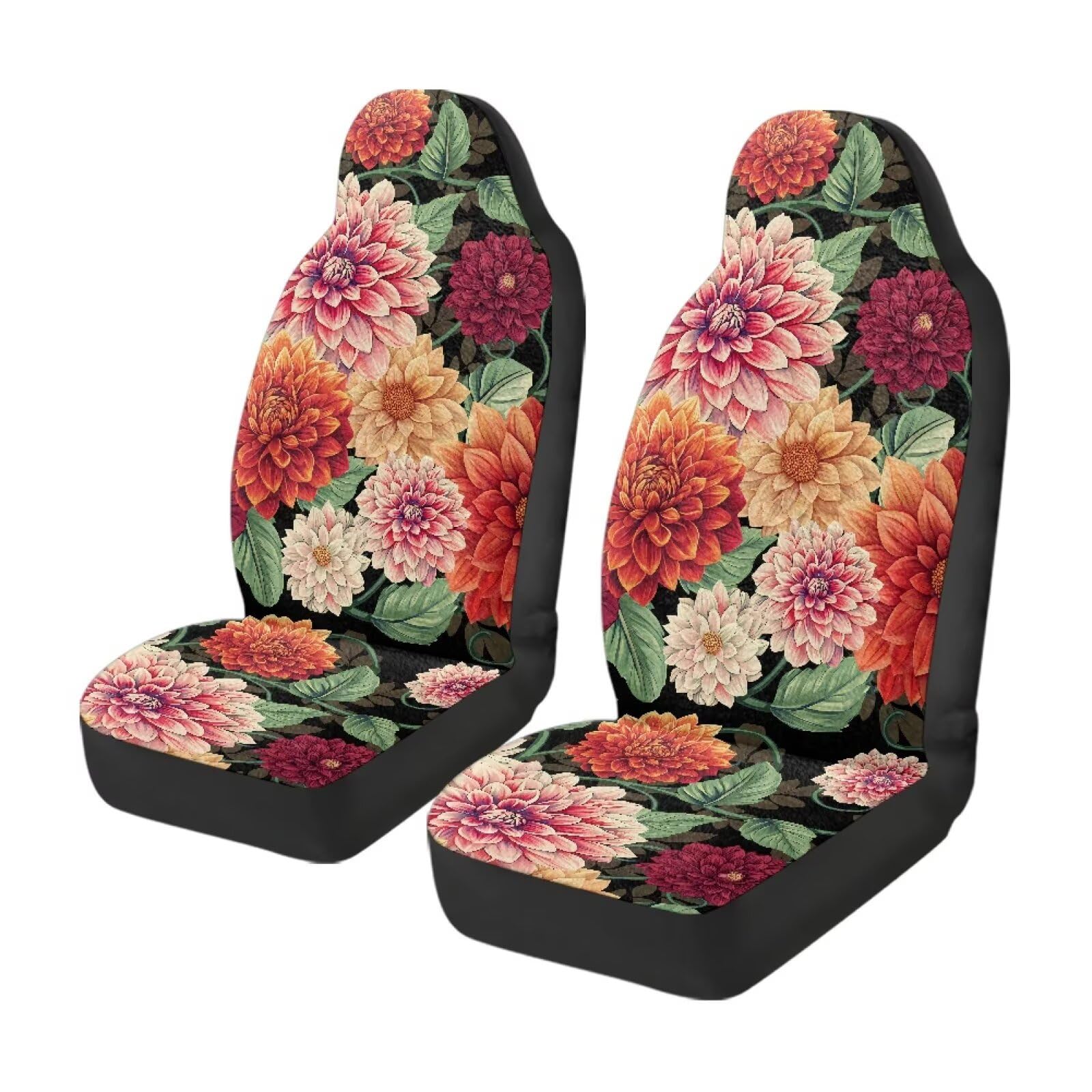 Flanella anteriore Autositzbedeckungen Boho Dahlia Blumenblumen Fuzzy Fluffy Front Eimer Sitzbedeckung Warme gemütliche Satteldecke Kissen Abdeckung Auto Innenraum Zubehör
