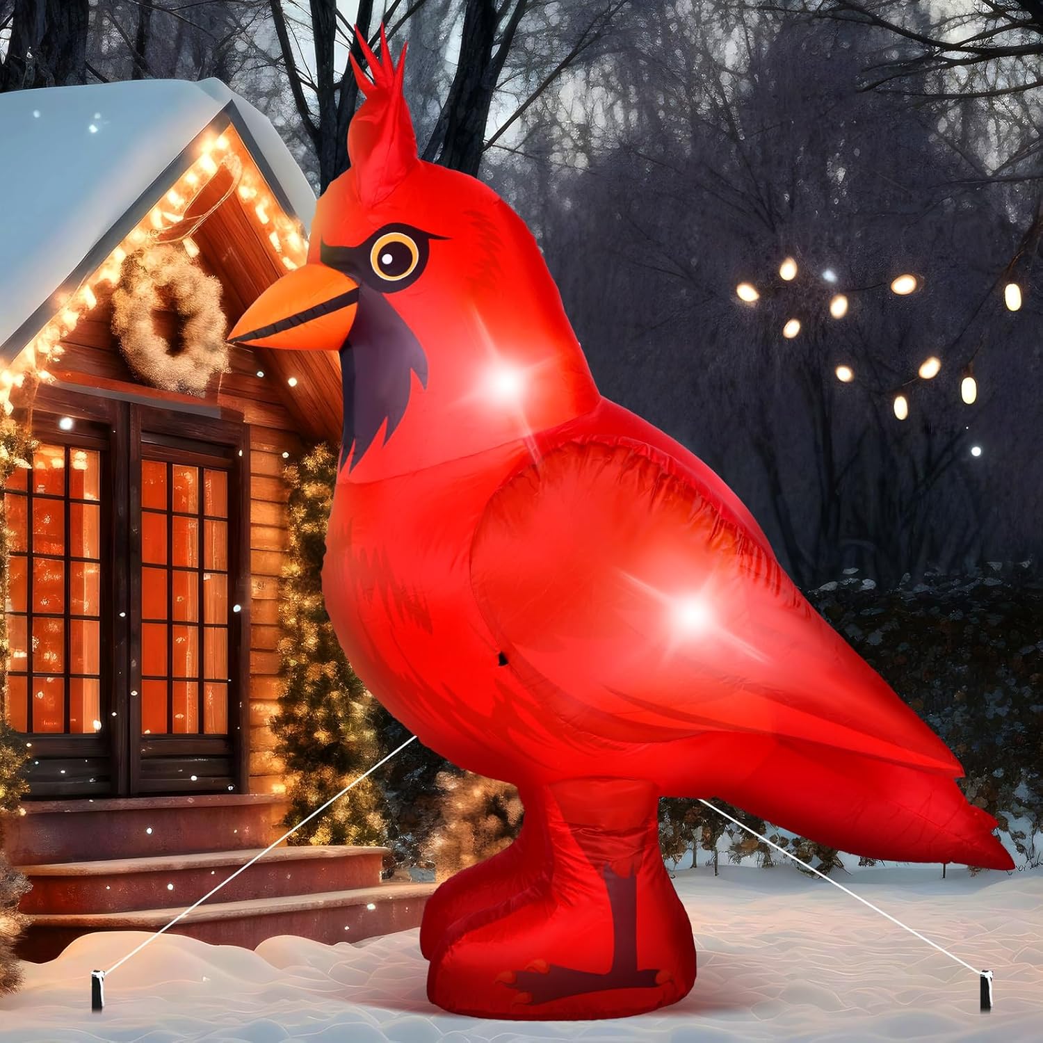 5 ft Christmas Inflatable Outdoor Decoration Blow up Cardinal Bird Built in LED Lights for Xmas Party Yard Lawn Supplies
