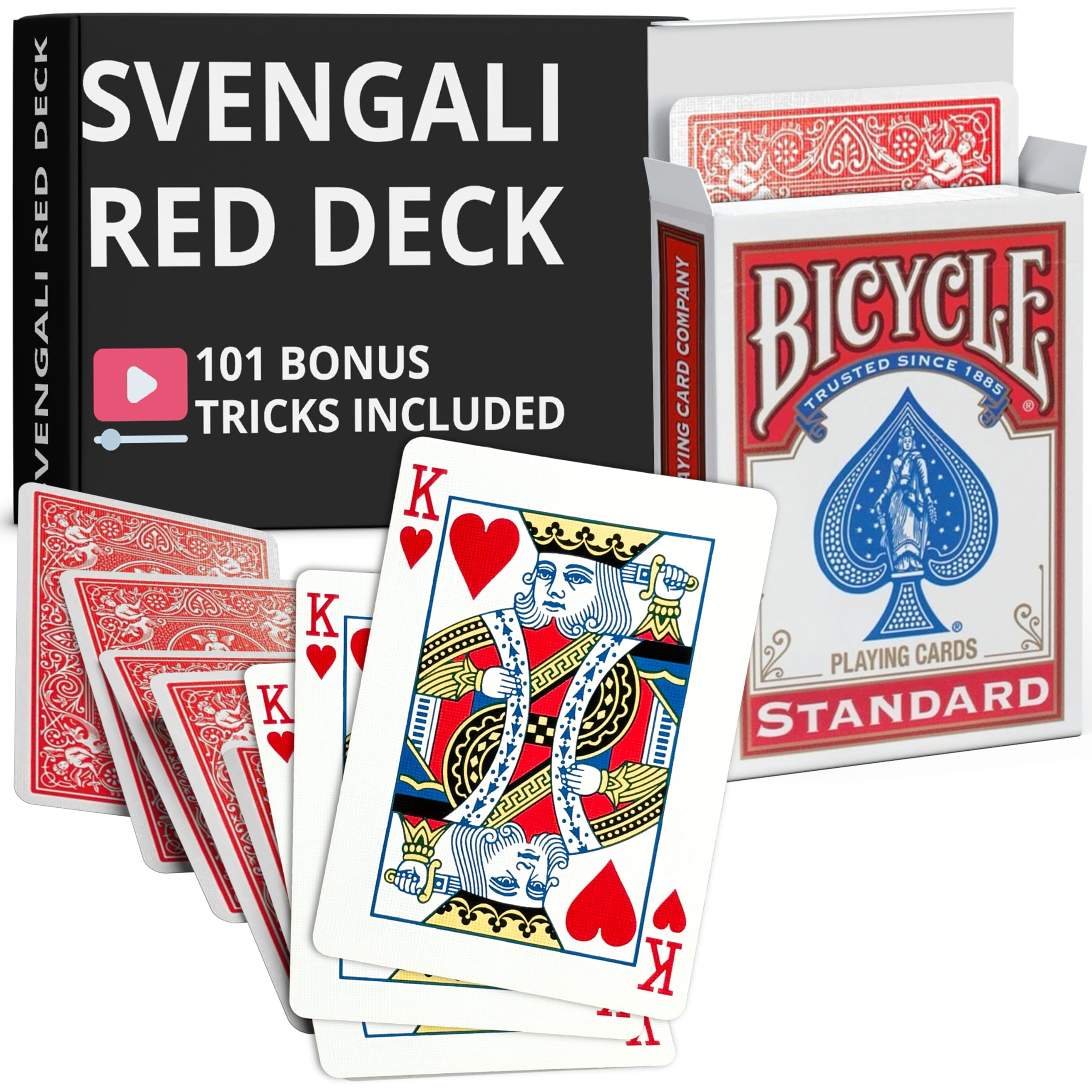 Ted's Sterling Magic Precision Red Rider Back Bicycle Svengali Deck with Instructions for 100+ Tricks (King of Hearts)