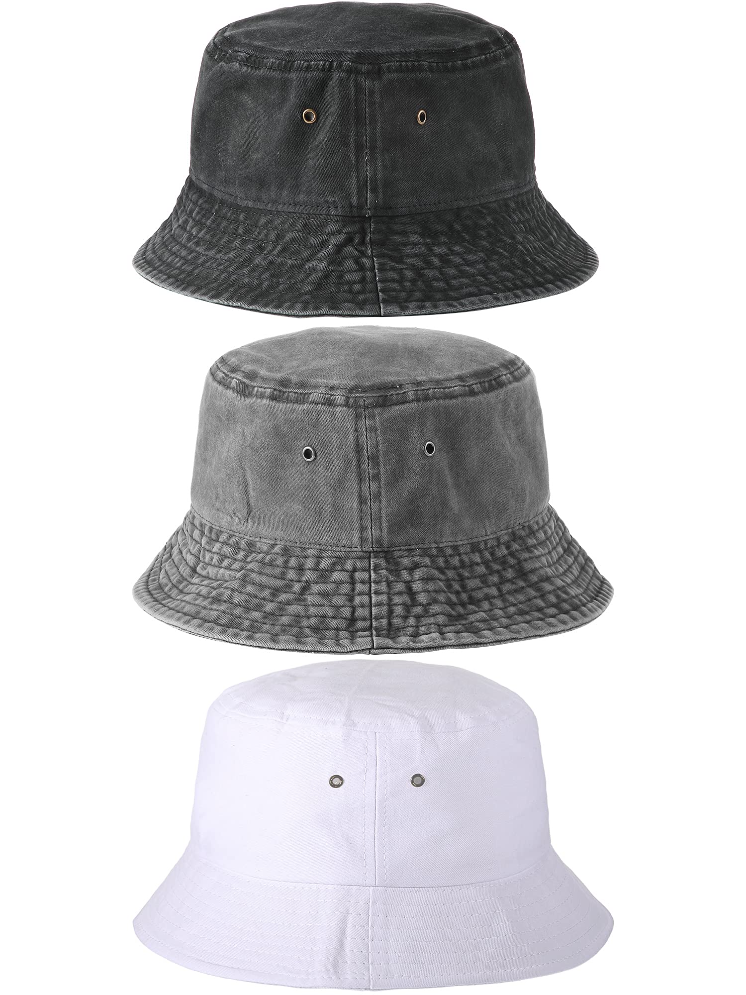3 Pieces Denim Bucket Hat Unisex Sun Hat Wide Brim Fisherman Cap for Men Women Teens Outdoor