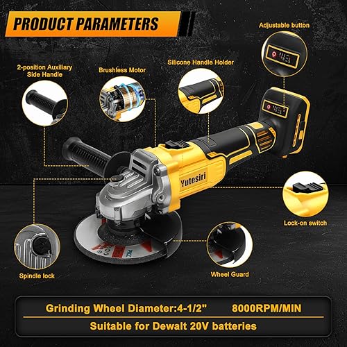 Miniatura 8 de Amoladora angular inalámbrica para batería Dewalt de 20 V máximo, herramienta de amoladora sin escobillas de 11000 RPM, 3 cuchillas de 4-12 pulgadas