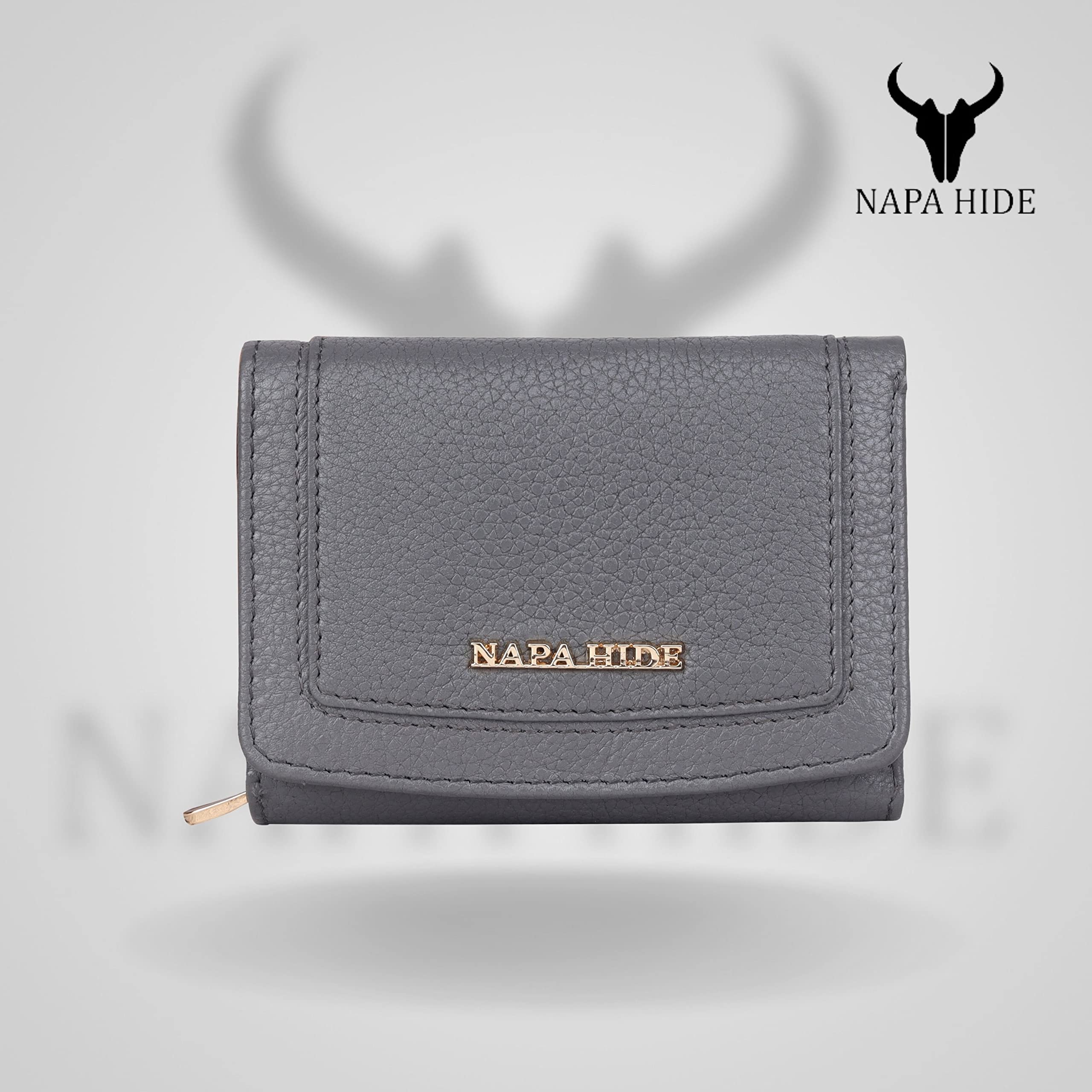 NAPA HIDE Women Leather Wallet Bifold Zipper Pocket Wallet Card Case Purse with ID Window 2