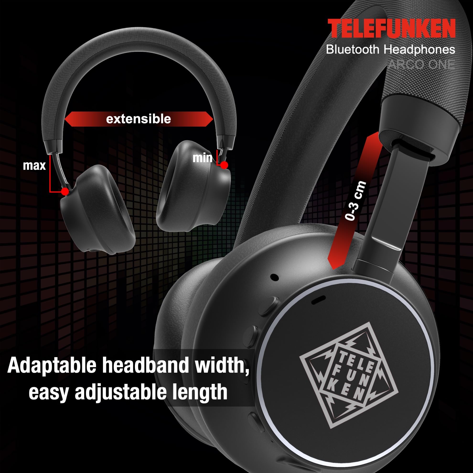 TELEFUNKEN ARCO ONE - Cuffie Bluetooth Over-Ear ANC, multipoint, batteria 30 h (22 h ANC), driver 40 mm, 32 Ω, AUX/3,5 mm e USB-C, IPX3, 220 g, imbottitura intercambiabile