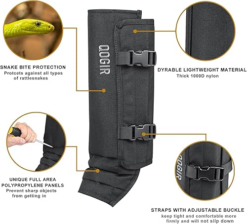 Miniatura 2 de QOGIR Paquete de 3 polainas de serpiente protectores de serpiente duraderos para caza, polainas de polaina de serpiente para hombres y mujeres,