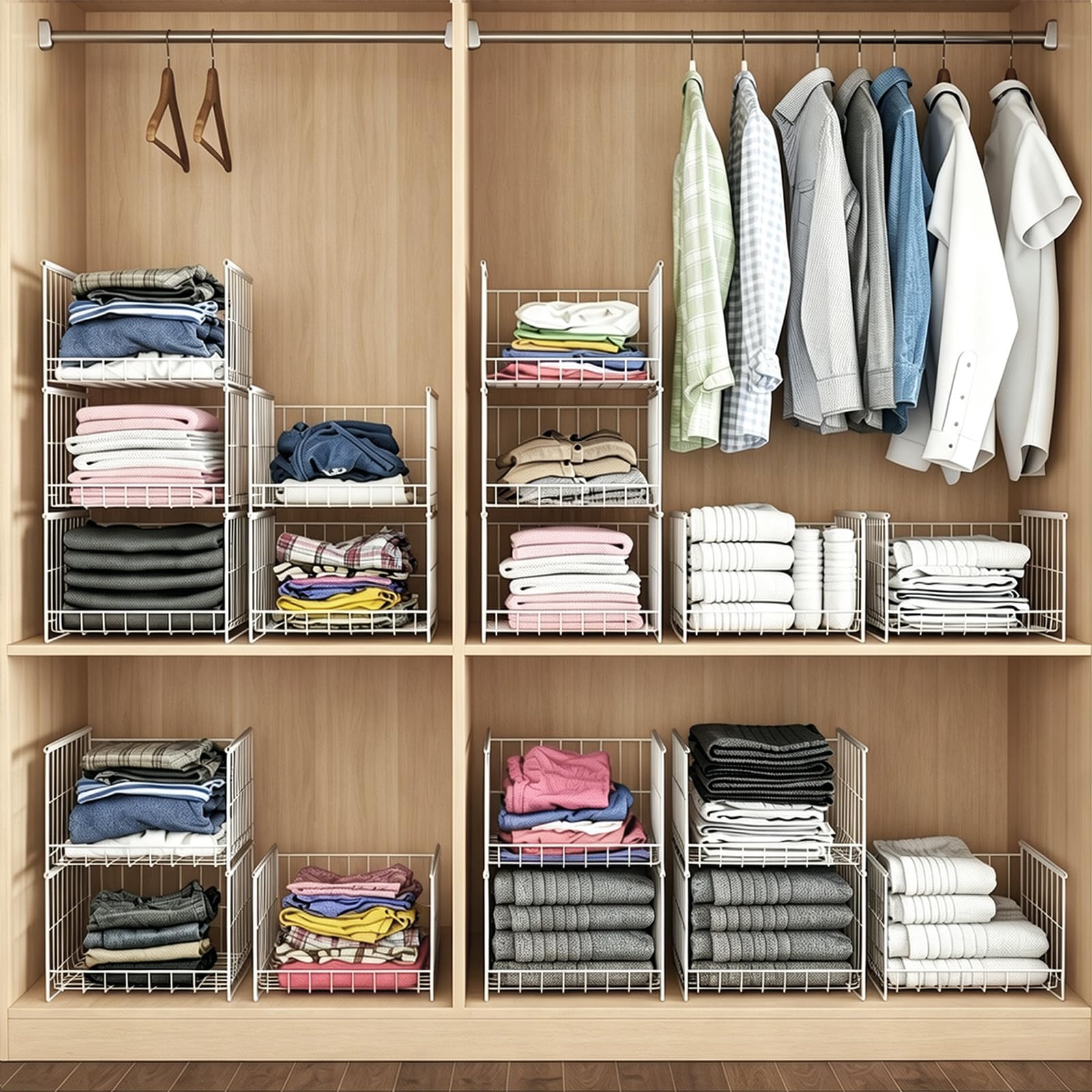 3 pezzi Contenitore impilabile per guardaroba, organizzatore per guardaroba, cestini per cassetti, sistema di organizzazione per cassetti, armadio pieghevole per casa e cucina Bianco