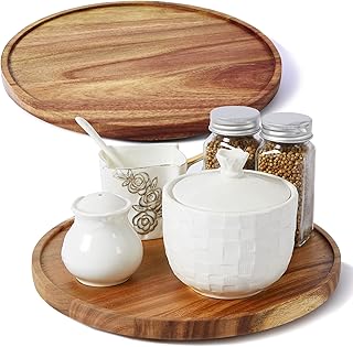 [ 2 Pack ] 10-inch Acacia Wood Lazy Susan Organizers, ACIAZAAZ Lazy Susan Turntable for Cabinet, Kitchen Turntable Storage for Table, Countertop, Pantry
