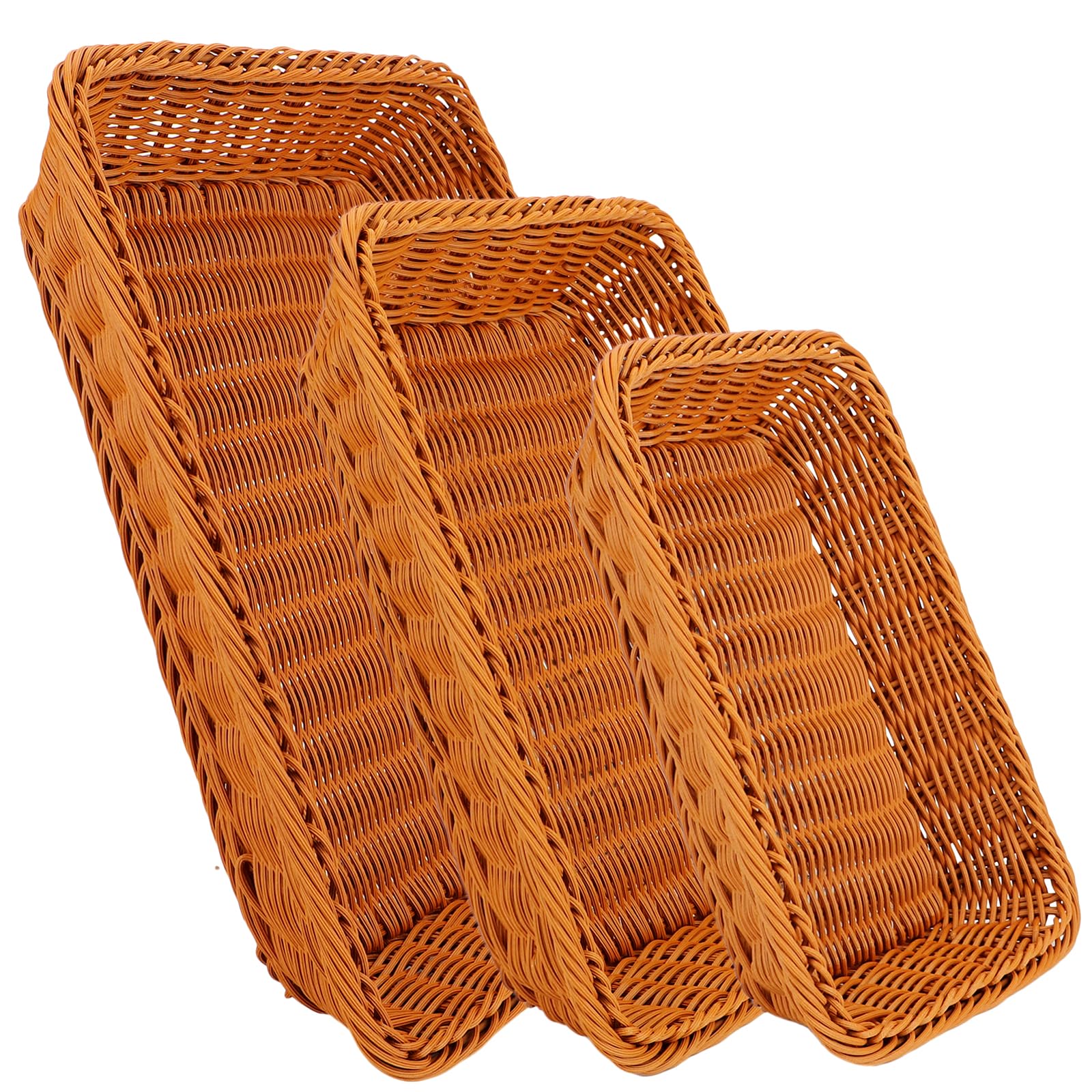 EUSOAR Poly Wicker Bread Basket, 3 Pack Natural Brown Woven Decorative Bread Basket, Loaf Bread Vegetables Fruit Snack Food Serving Storage Display Decor Baskets for Restaurant Bakery Family Party